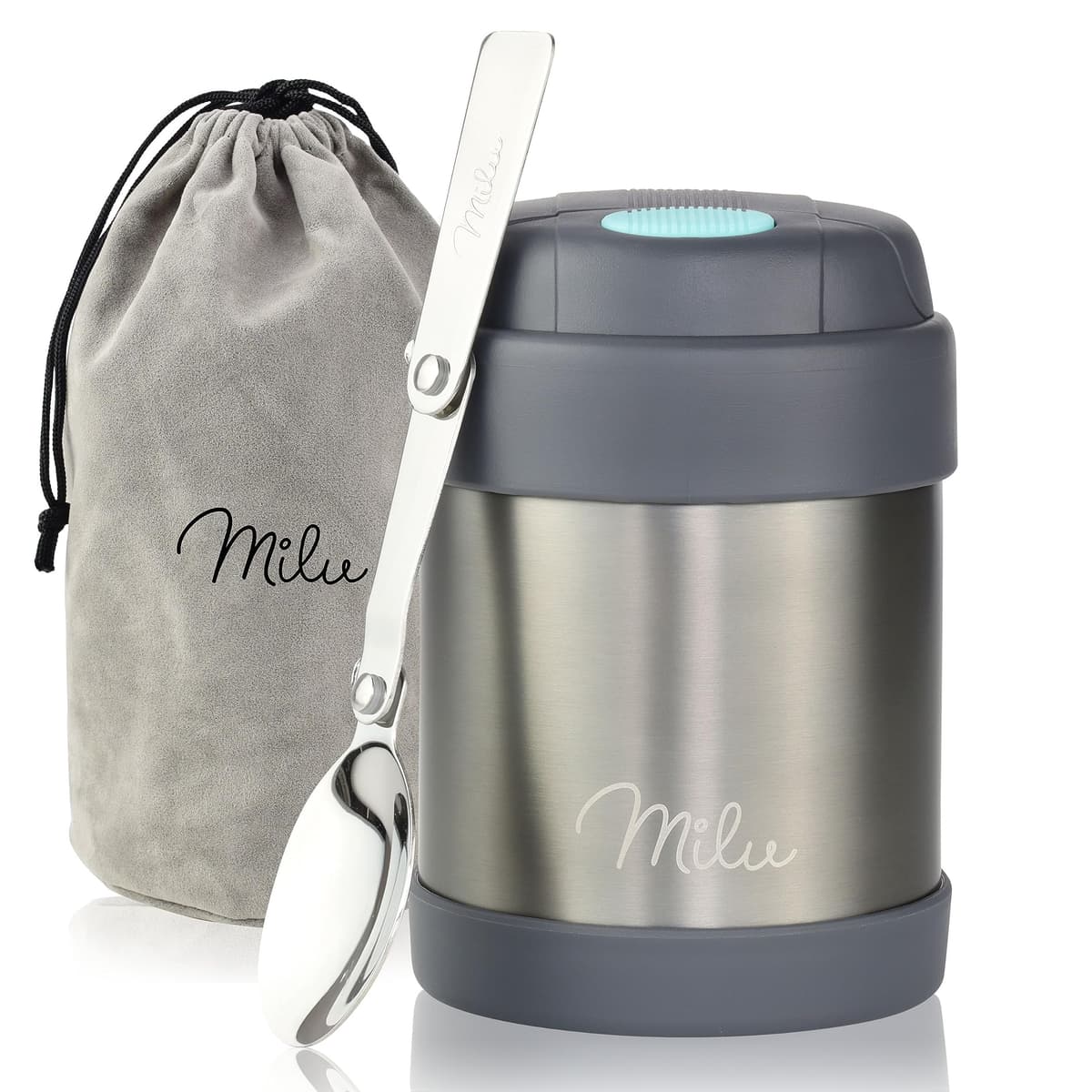 Milu Termo para Comida 450 ml Taza Aislada, Botella de Acero Inoxidable Aislada Alimentos, Beber y sopa de los niños de adultos Térmico (450ml/Verde Azul) — view 16