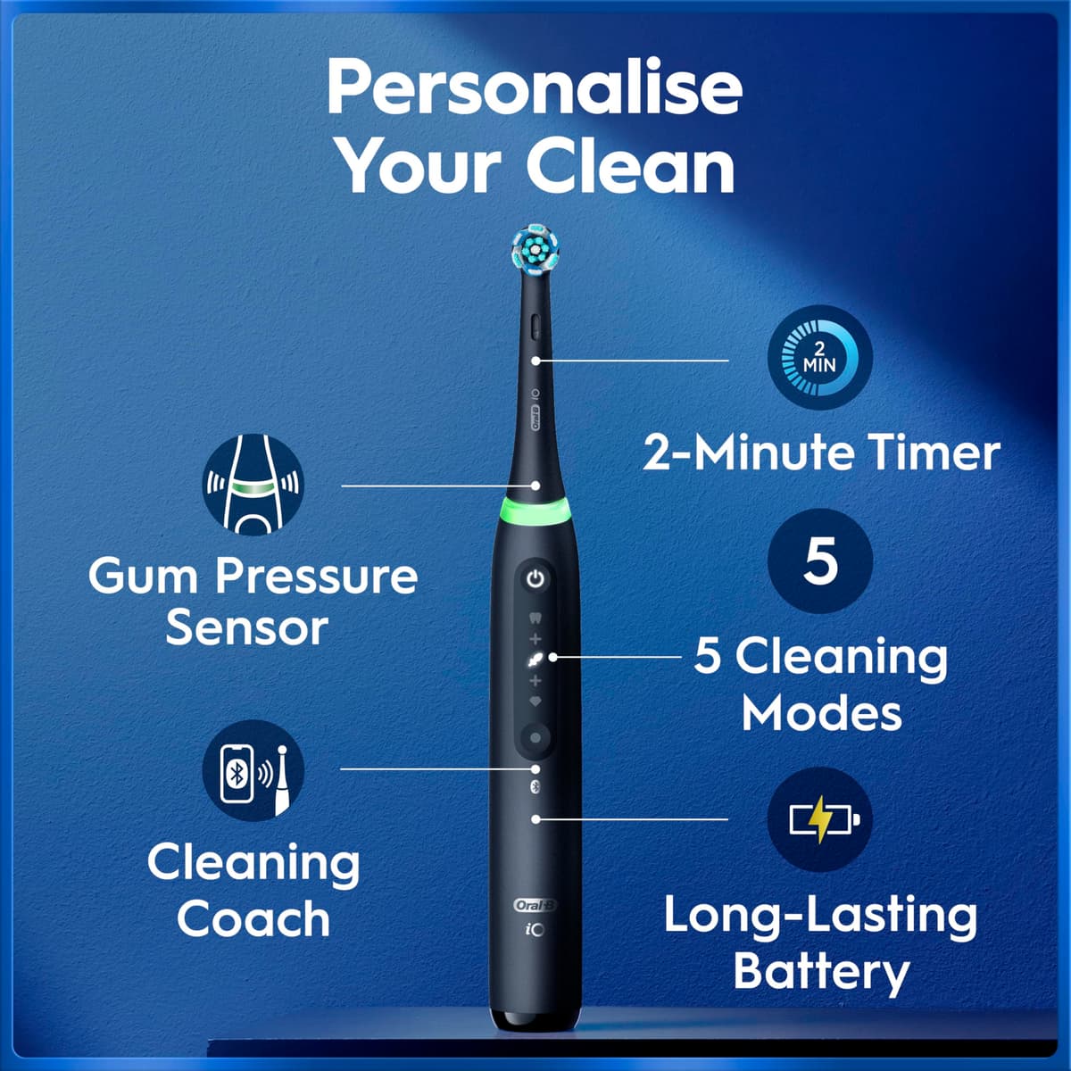 Oral-B iO5 Electric Toothbrushes For Adults, 1 Toothbrush Head and Travel Case, 5 Modes With Teeth Whitening, 2 Pin Plug, Black — view 3