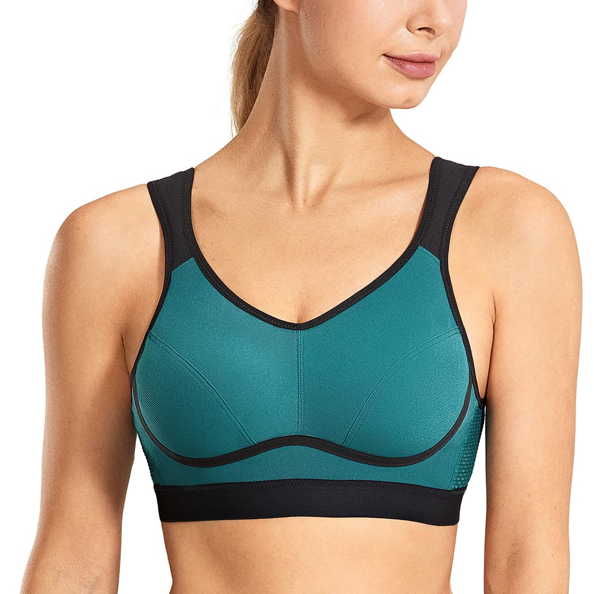 SYROKAN Women's Comfort Sports Bra High Impact for Large Breasts Wireless Stretch Support Bounce Control — view 14