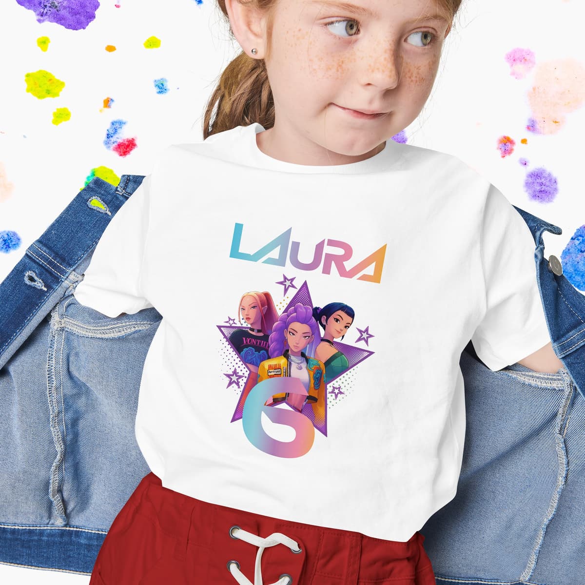 Evyre KPOP Birthday T-Shirt Personalised Name and Age with Topper Anniversary Cake Gift Party Huntrix Sajaboys Boys Girls Unisex Children's Sweatshirt (Star) — view 8