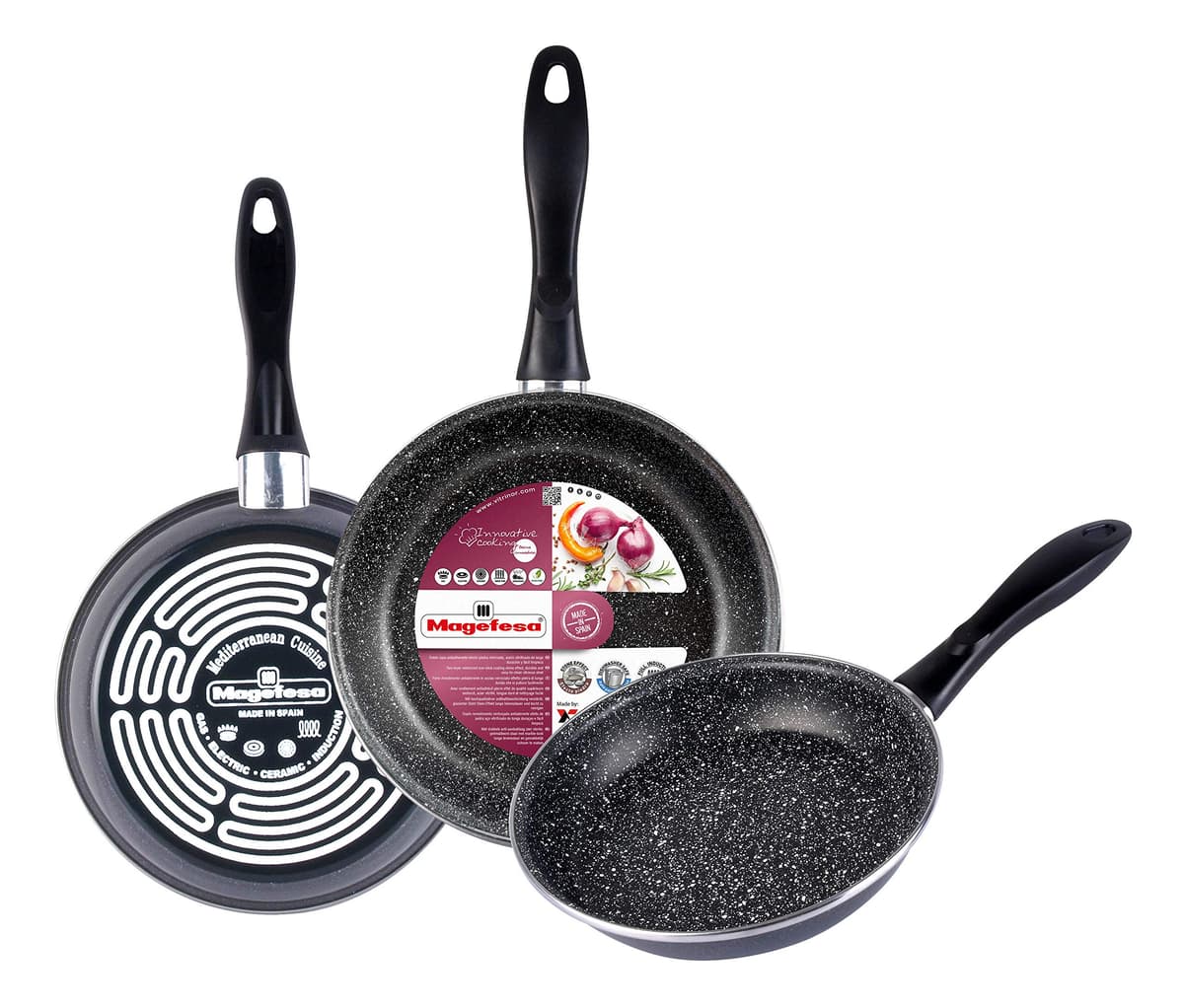 Magefesa K2 Gransasso set de 3 sartenes 24/26/28cm. Exterior gris, antiadherente bicapa efecto piedra, aptas para todo tipo de cocinas, especial inducción. Hasta 50% de ahorro energético. — view 6