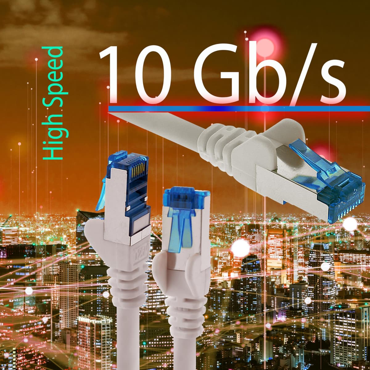 0,5m Cable de Red, Cable Ethernet y LAN SFTP PIMF Cat6a - transmite hasta 10 Gigabit por Segundo y es Adecuado para switches, routers, módems con Entrada RJ45, blanco - 10 piezas — view 2