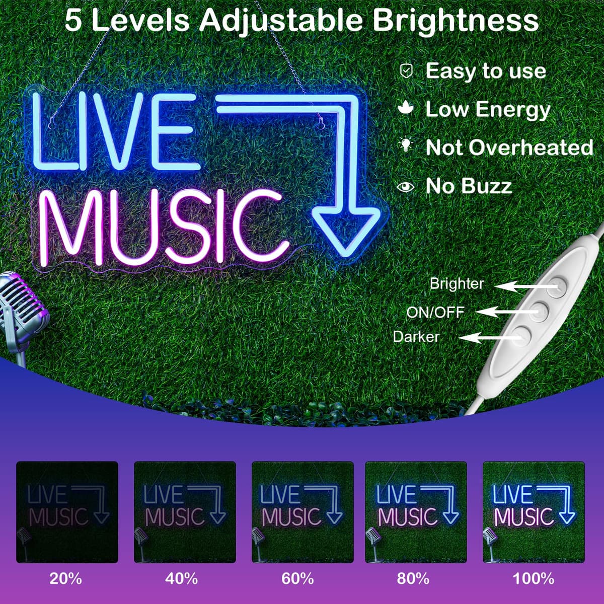Wanxing Neon Lights Letters - Music Bar Sign, Bedroom Wall Decor, Party, Club (Blue Pink) — view 3