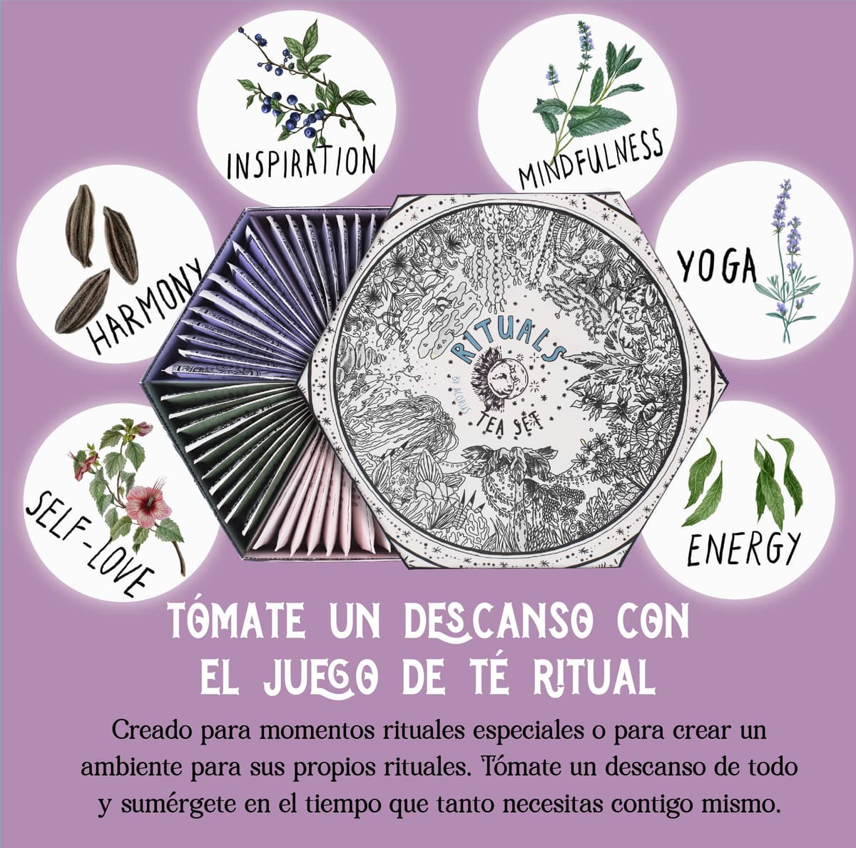 ACORUS | Surtido de té Rituals | Juego de regalo de caja de cesta de té surtido natural de 6 tés diferentes | Crea tus rituales diarios | Cuadro de selección grande | 60 bolsitas de te — view 3