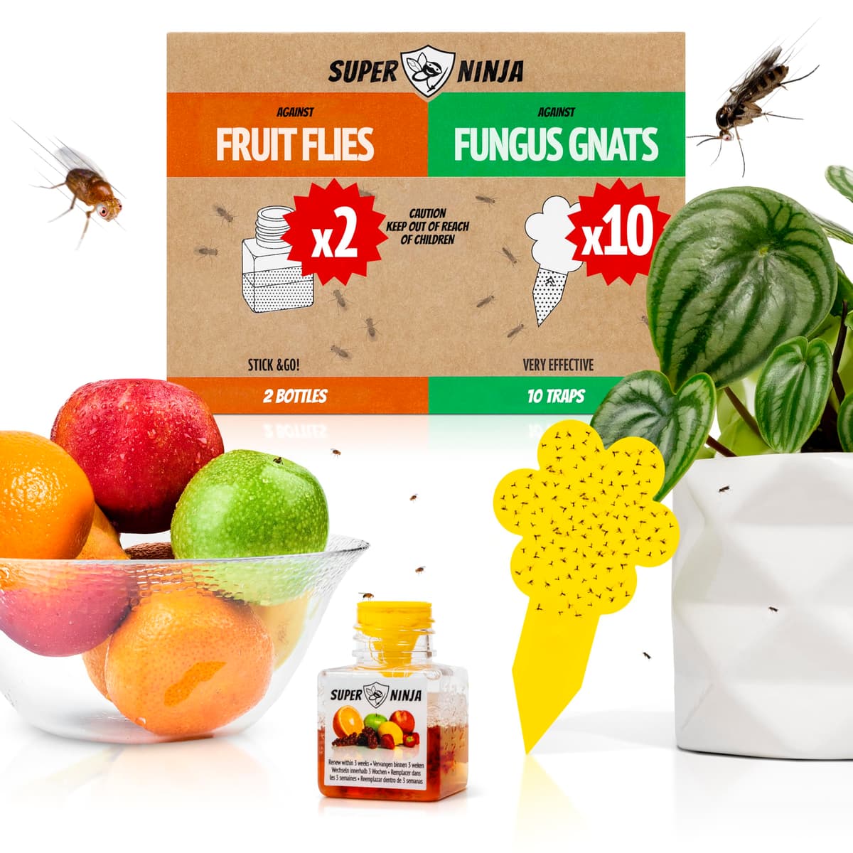 Super Ninja Fruit Fly Trap - 2 pack, Highly Effective Fruit Fly Killer for Home & Kitchen, Up to 3 Weeks of Performance per Bottle, Child & Pet Friendly — view 11