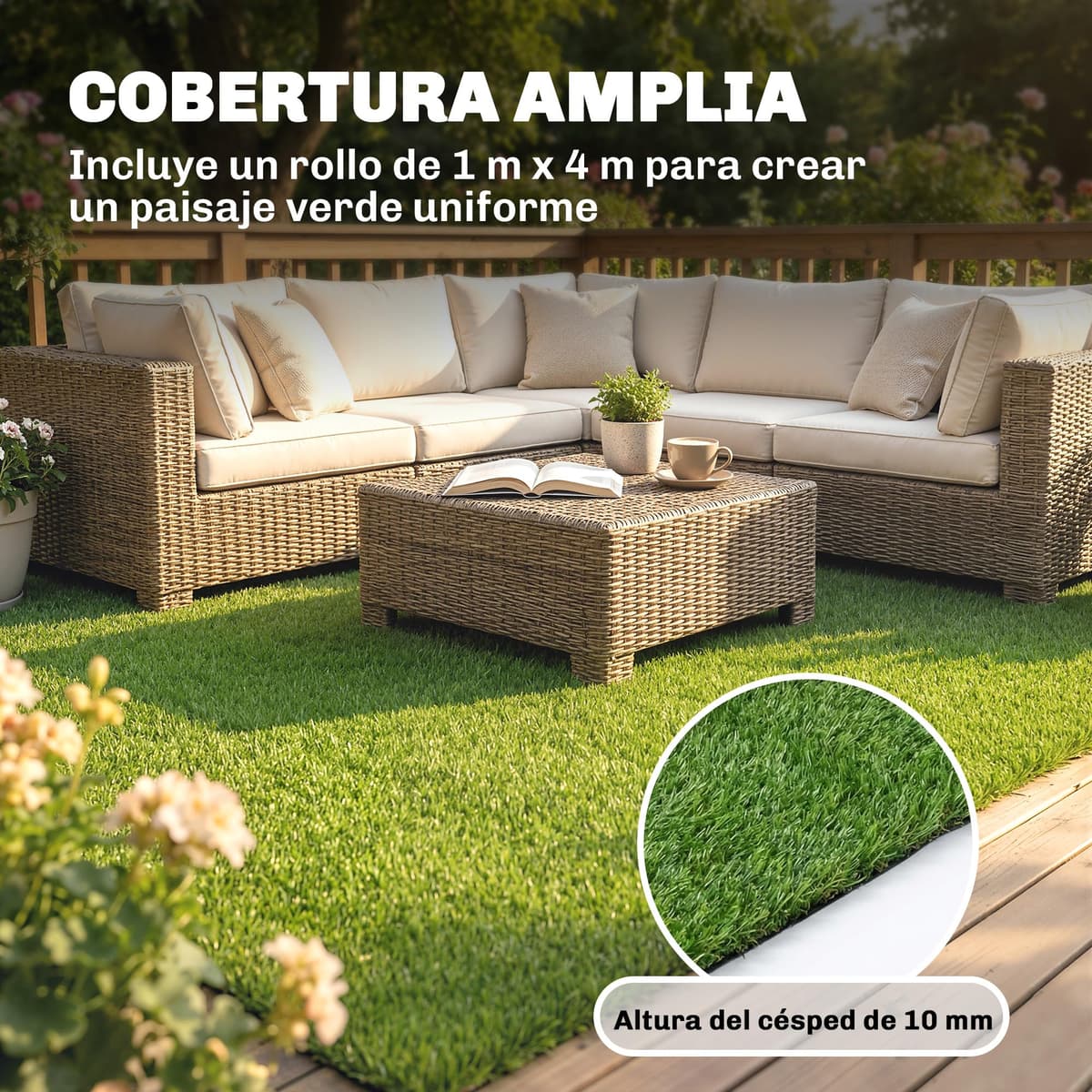 Outsunny Césped Artificial 1m x 4m, Alfombra Césped Artificial con Altura de Hierba 10 mm, Drenaje Automático, para Jardín, Terraza, Patio, Balcón, Interior y Exterior, Verde — view 3