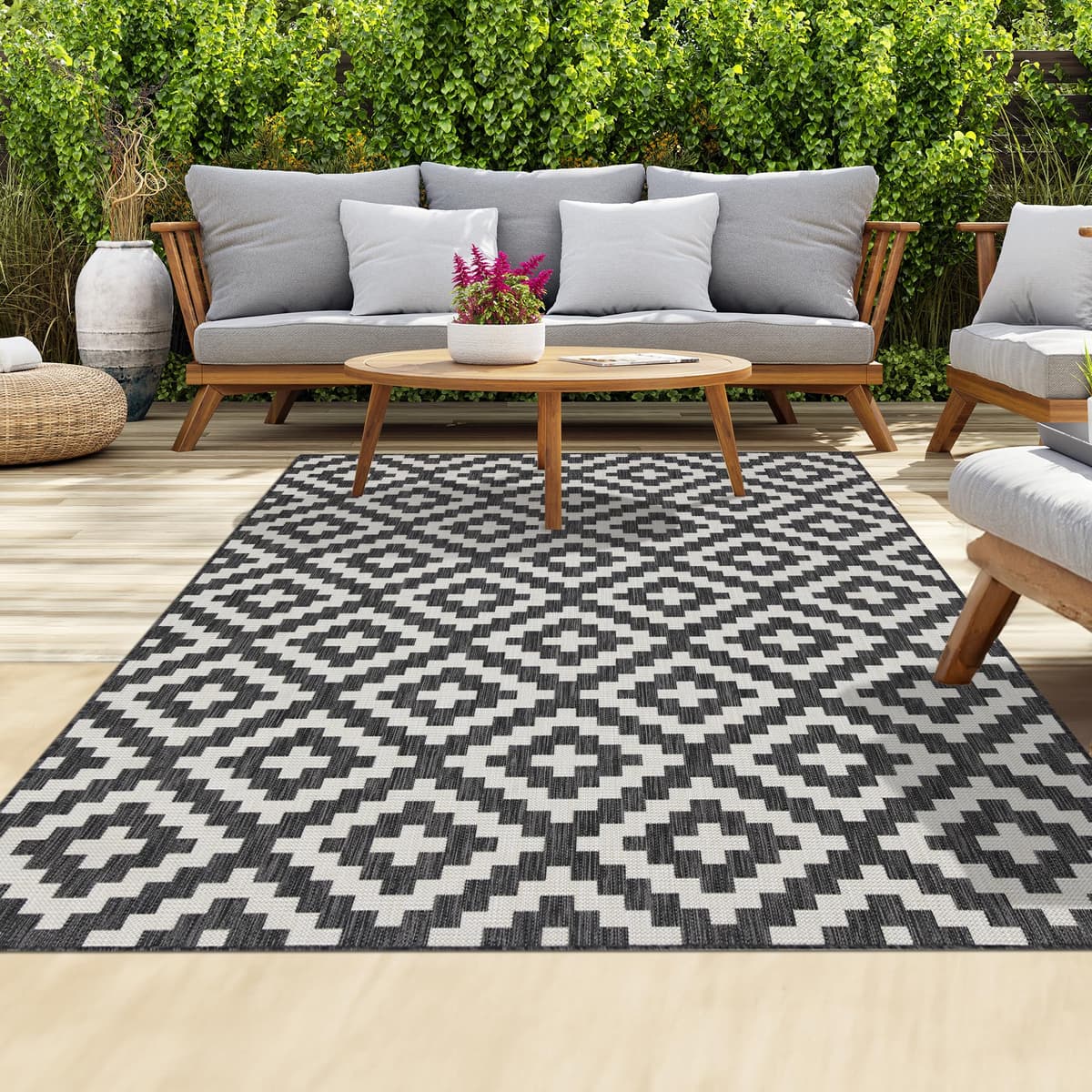 homeart Outdoor Rugs | Easy-Cleaning Indoor & Outdoor Area Rugs for Porch, Deck, Balcony, Garden, Picnic, Kitchen, Hallway | UV & Weather-Resistant Large Patio Rug Mats | Green Cream, 80 x 150 cm — view 17