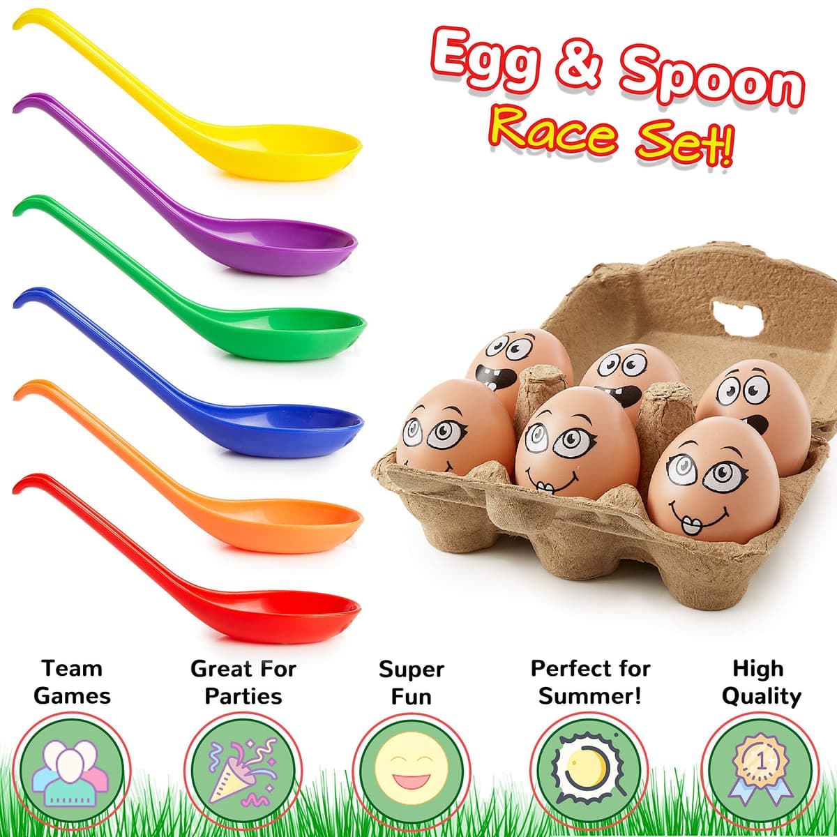 KreativeKraft Egg and Spoon Race Kit, Garden Outdoor Toys Family Party Games Set Includes 6 Easter Eggs & 6 Plastic Spoons Kids and Adults — view 3