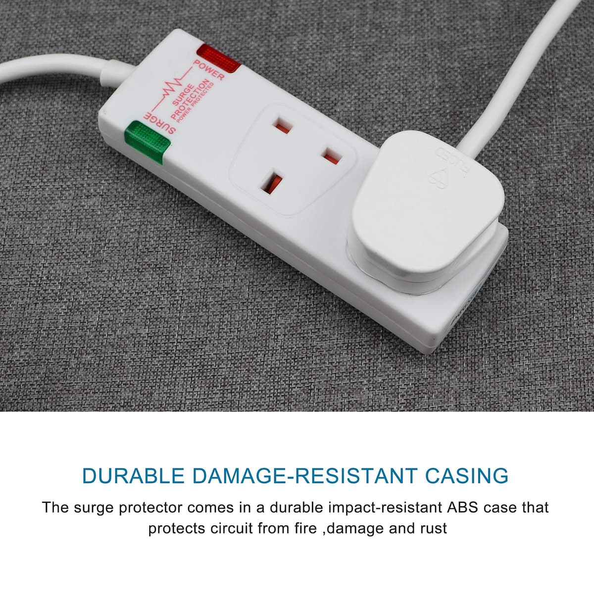 ExtraStar 2 Way Double Socket Power Mains Extension Lead 1M Metre Cable - Surge Protected British Approved 13A - White — view 6