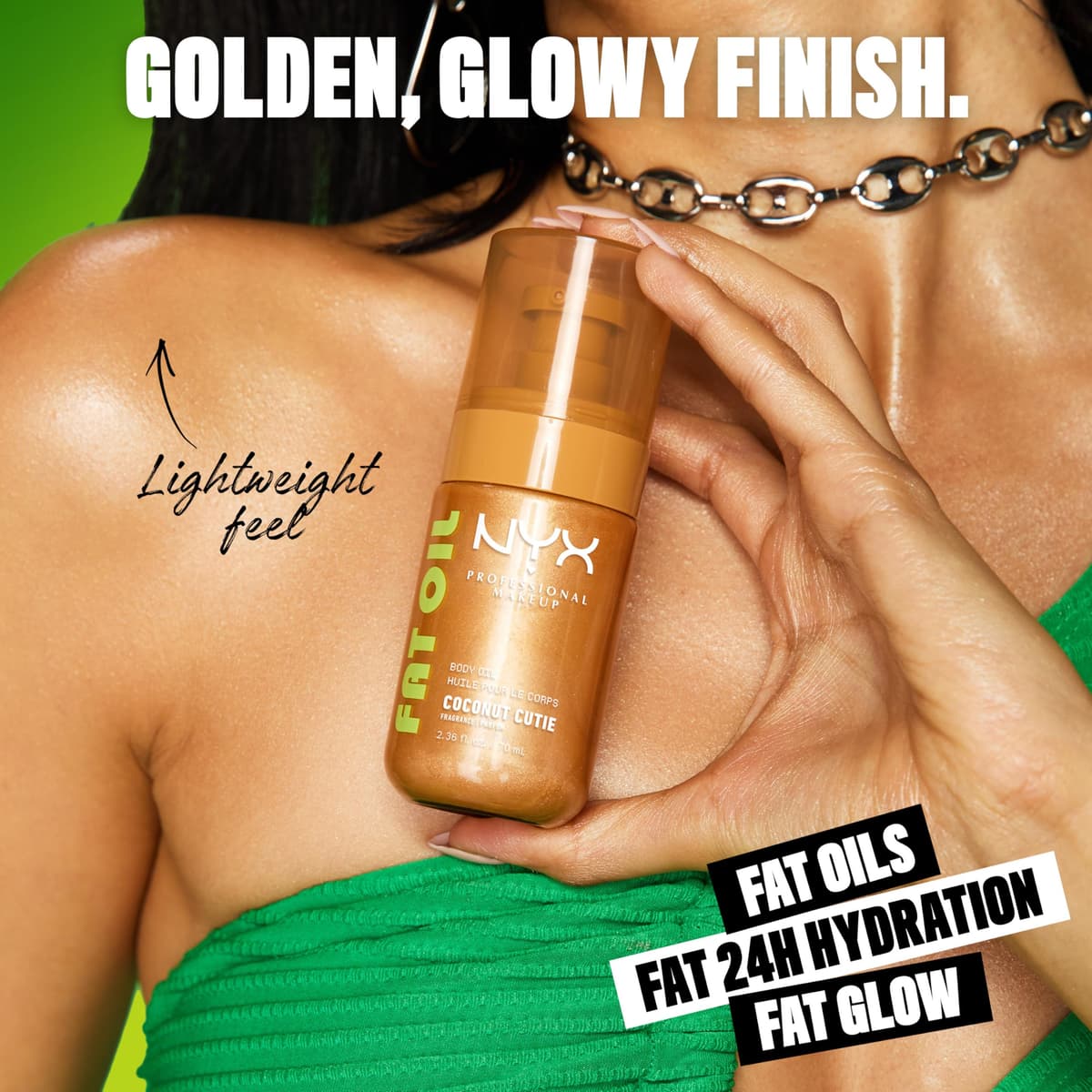 NYX Body Oil, Fat Oil Shimmering Body Moisturiser for Glowing Skin, 24hr Hydration with Avocado Oil & Vitamin E, High-Shine Finish, Non-Greasy & Vegan, Coconut Cutie — view 2