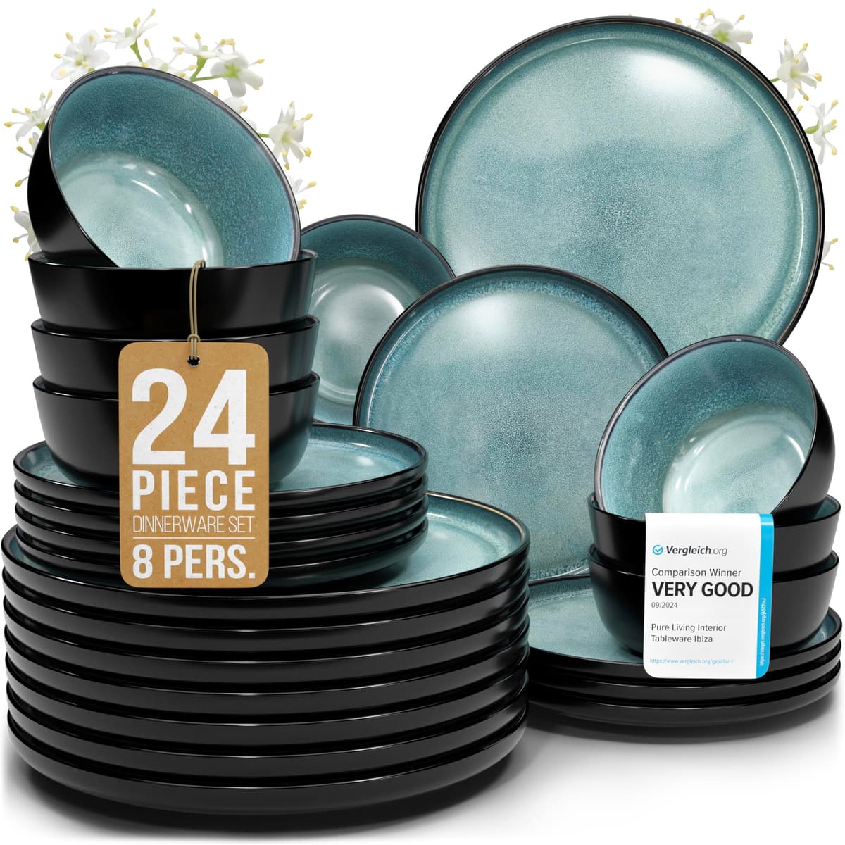 Juego de 6 platos hondos Ibiza – gres premium, resistente a los arañazos, apto para lavavajillas, microondas – Elegante juego de platos hondos – Platos de pasta hondos grandes – Pure Living vajilla — view 12