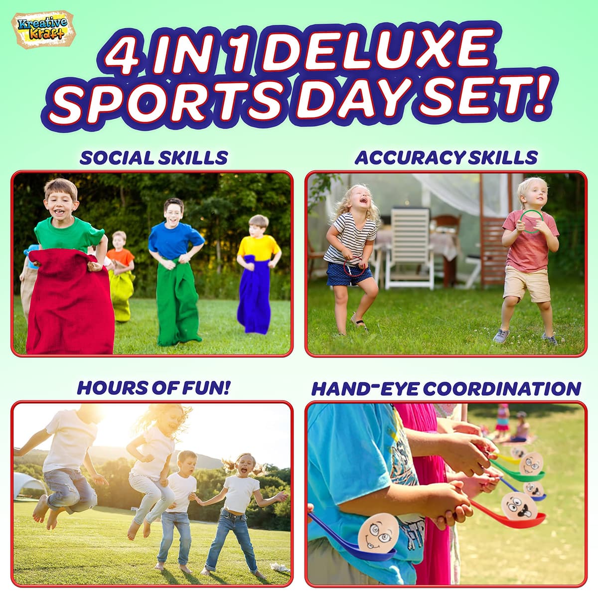 KreativeKraft Kids Games Outdoor Play Equipment for Kids Adults Family Garden Toys Sports Day Kit Egg and Spoon Race Ring Toss Sack Race Bean Bag Snakes and Ladders — view 2