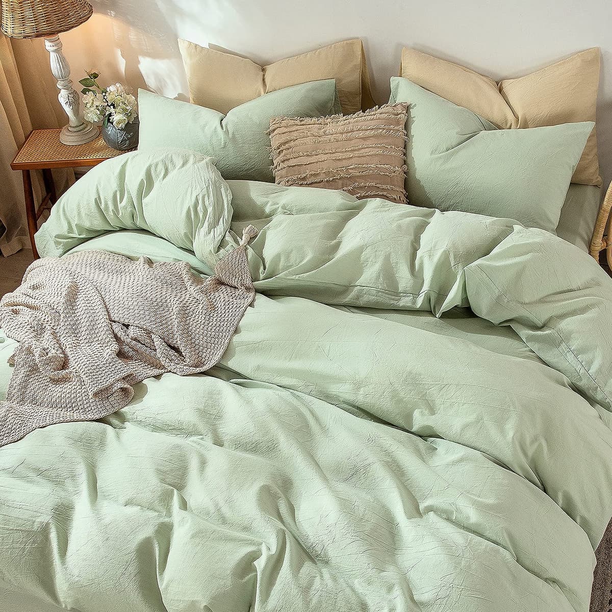MooMee Bedding Duvet Cover Set 100% Washed Cotton Linen Like Textured Breathable Durable Soft Comfy (Tannish Linen Grey, King) — view 133