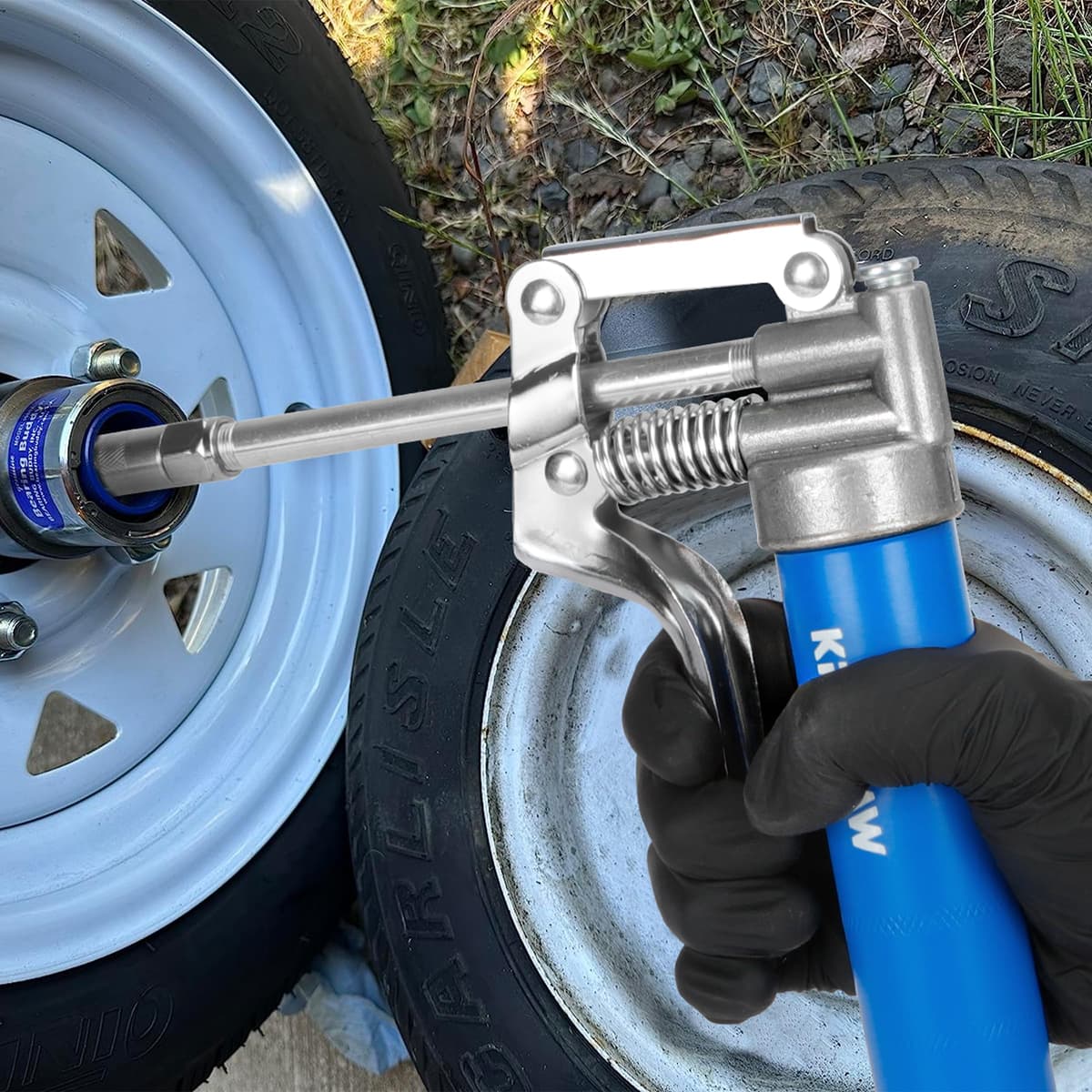 KRETLAW Mini Grease Gun (3000PSI) with Double 85G Cartridge Grease and Flexible Hose, Reinforced Coupler for Automotive,Marine — view 5