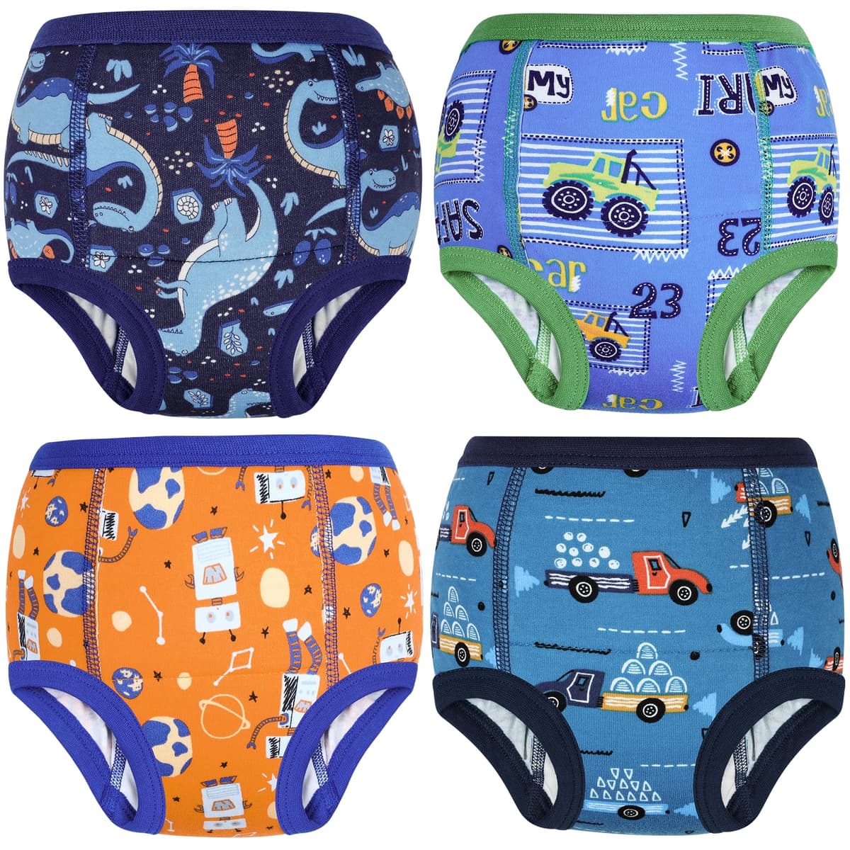 FLYISH DIRECT Ropa interior para entrenamiento para Niños y Niñas 100% Algodón, Paquete de 4 Calzoncillos de Aprendizaje, Absorbente y Reutilizable, Azul y Naranja, 6 años