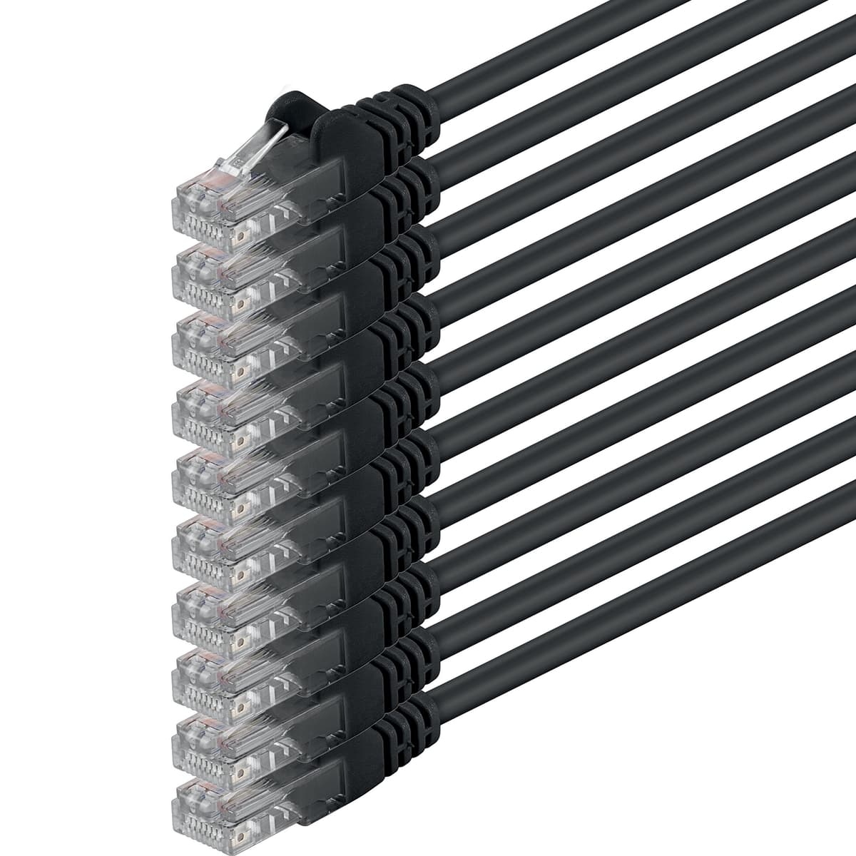 1aTTack.de 0.25m - black - 10 pieces - (PACK) - CAT.6 CAT6 Ethernet LAN network cable 1000 Mbit/s patch cable