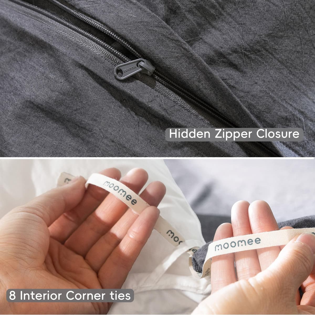 MooMee Bedding Duvet Cover Set 100% Washed Cotton Linen Like Textured Breathable Durable Soft Comfy (Tannish Linen Grey, King) — view 214