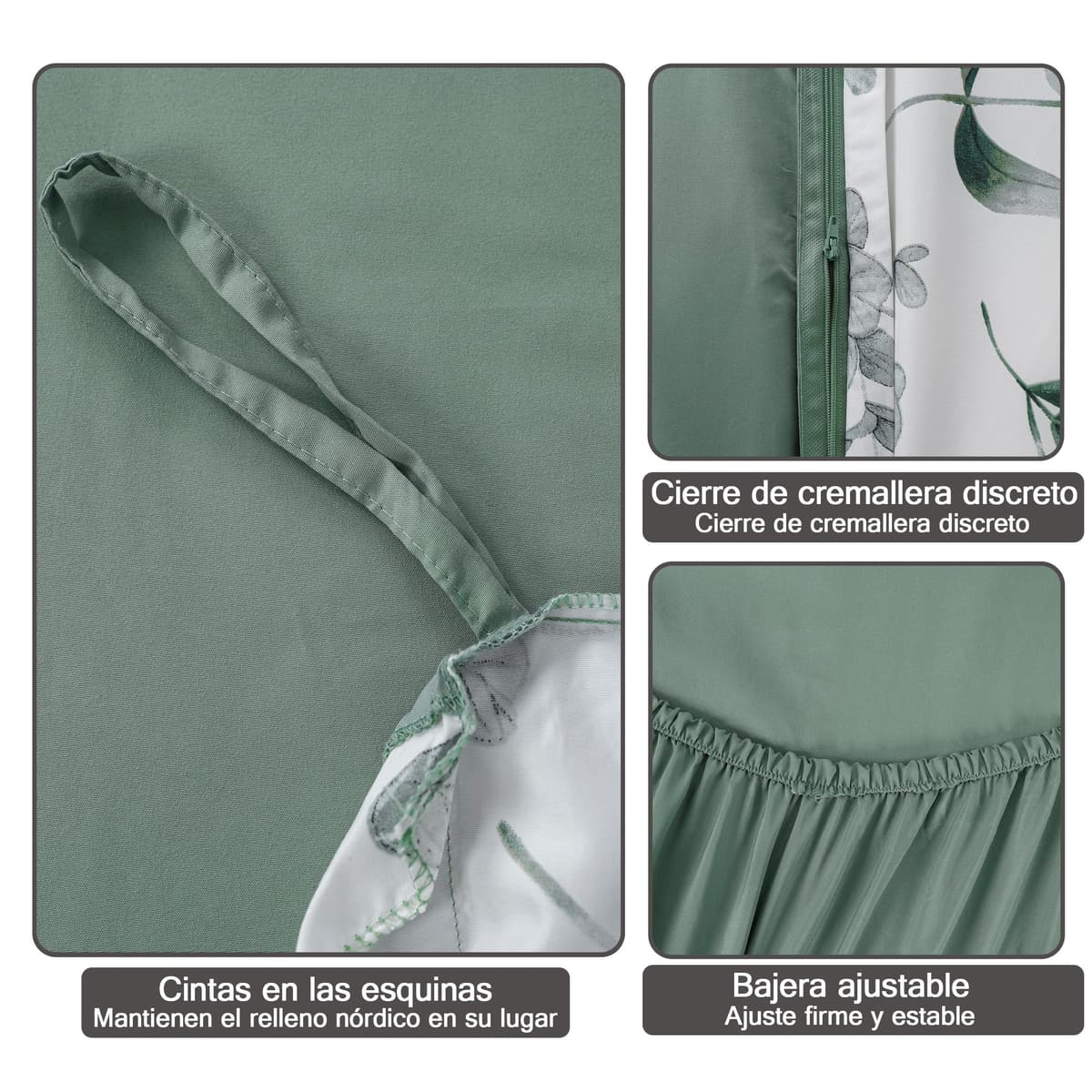 Etrexonline Juego de Funda Nórdica 4 Piezas Cama 135 Microfibra Suave Transpirable - 1 Funda Edredón 220x220 cm, 1 Bajera 135x200+30 cm y 2 Fundas de Almohada 50x70 cm (Eucalipto) — view 4