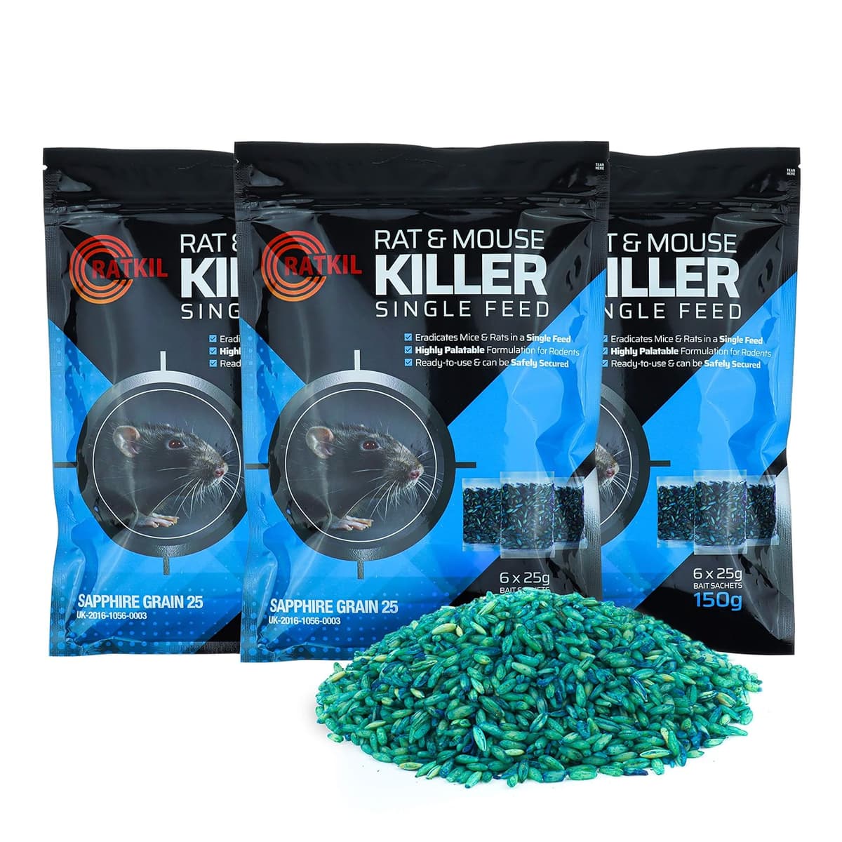 RatKil Rat Poison (6 x25g) Rat Bait & Mouse Poison Grain - Strongest Maximum Strength Rodent Killer - Fast Acting, All Weather, Single Feed Bait Sachets — view 6