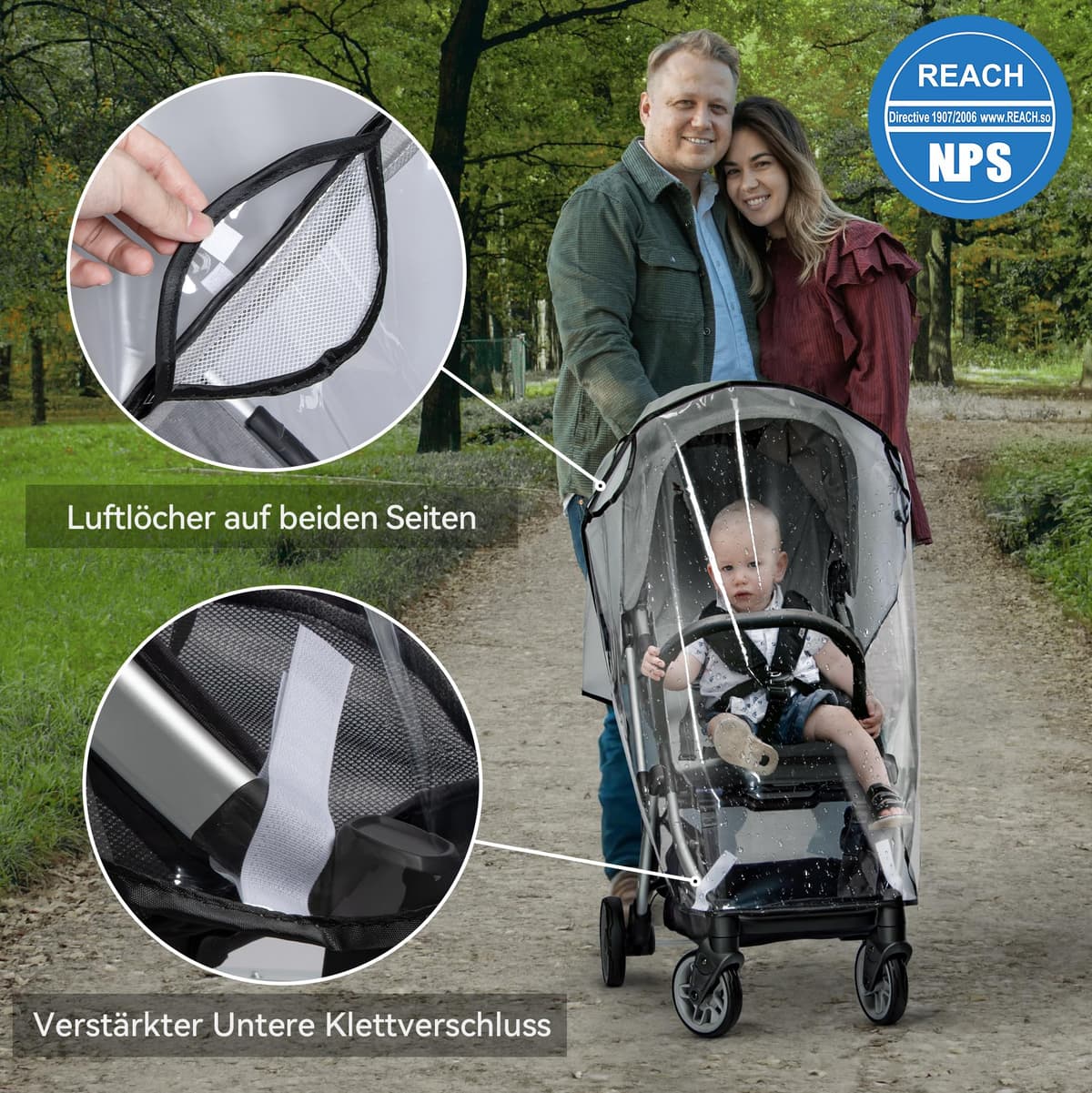 Bemece Universal Rain Cover for Pushchair, Pram Rain Cover Protect from Rain, Wind, Snow, Breathable& Transparent — view 3
