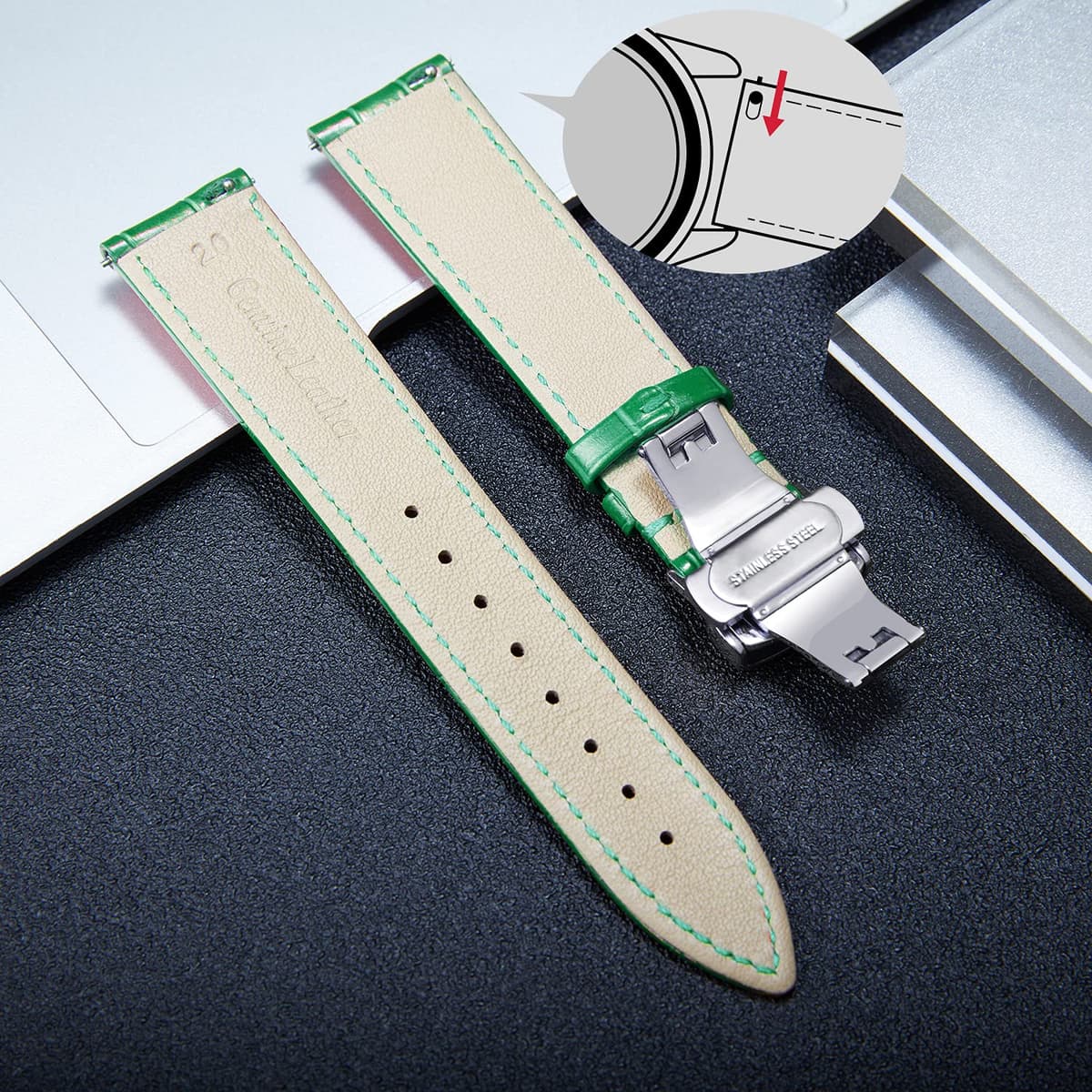 BINLUN Leather Watch Bands Replacement Alligator Pattern Watch Strap for Men Women with Silver/Gold/Rose Gold Butterfly Deployment Buckle 12mm 13mm 14mm 16mm 17mm 18mm 19mm 20mm 21mm 22mm 23mm 24mm — view 3