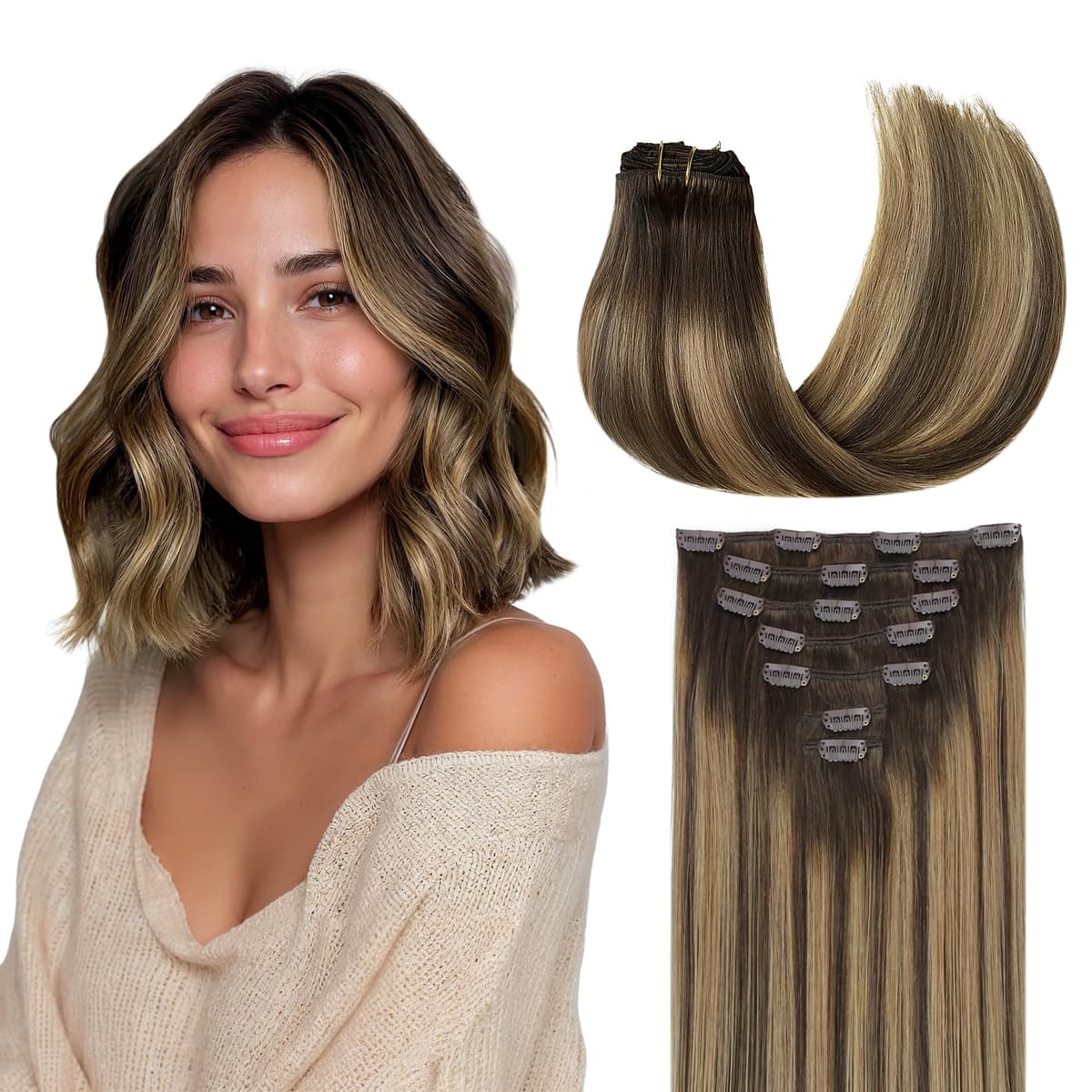 GOO GOO Clip in Hair Extensions Human Hair, 18inch 150g 9Pcs, #2 Dark Brown, Hair extensions for women, Human Hair Extensions Clip in — view 245