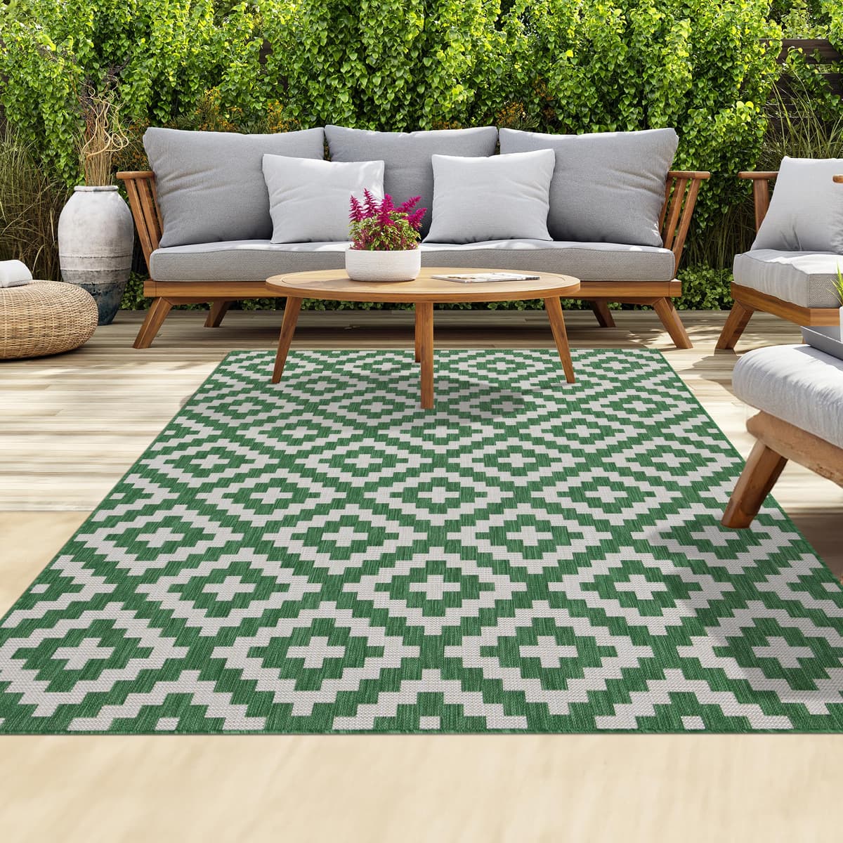 homeart Outdoor Rugs | Easy-Cleaning Indoor & Outdoor Area Rugs for Porch, Deck, Balcony, Garden, Picnic, Kitchen, Hallway | UV & Weather-Resistant Large Patio Rug Mats | Green Cream, 80 x 150 cm — view 60
