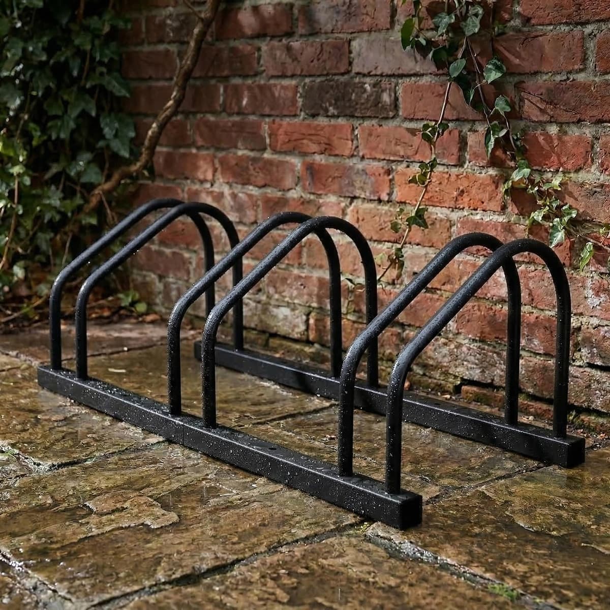 Relaxdays Soporte para 2 Bicicletas, Montaje Suelo o Pared, para neumáticos hasta 65 mm, Garaje, Acero Negro — view 5