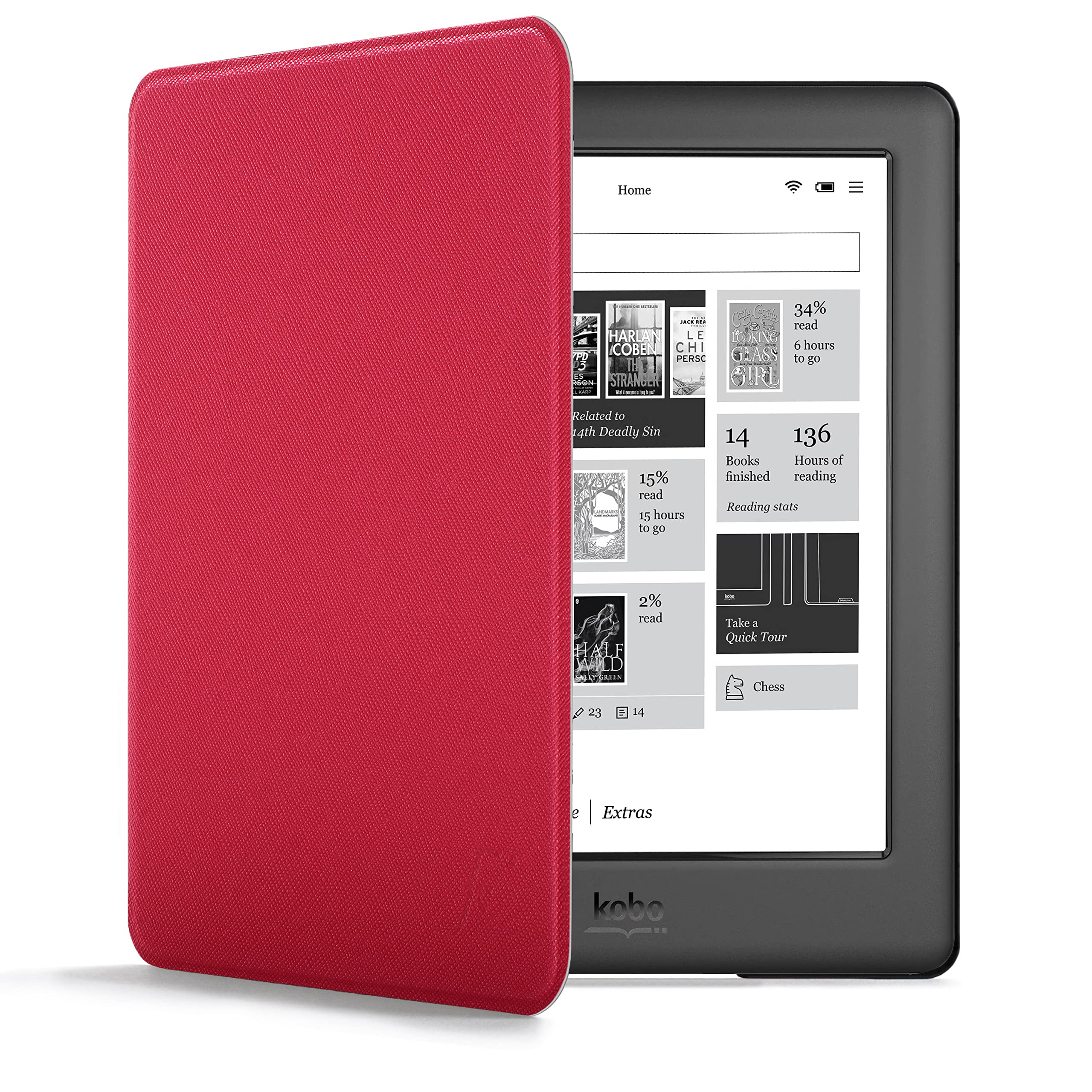 Forefront Cases Funda para Kobo GLO HD (Modelo: N437-2014) - Delgado, Ligera y Protectora Funda para Kobo GLO HD - Smart Auto Sueño Estela Función (Carcasa) - Rojo