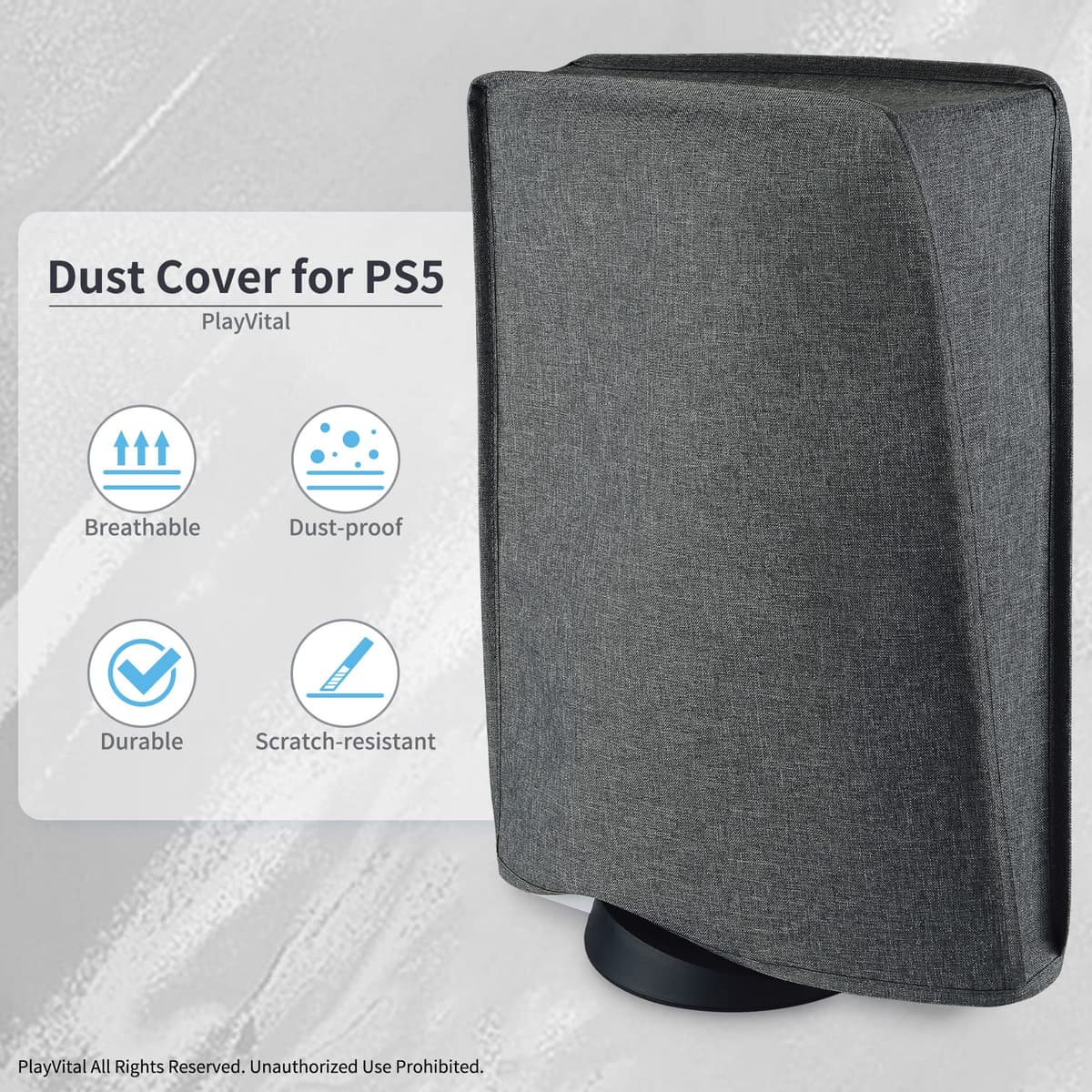 PlayVital Funda Antipolvo Vertical para ps5 - Cubierta Protectora Antirrayas y Anti-Agua, Doble Capa con Forro Suave, Compatible con ps5 Digital & Estándar, Accesorio para Consola (Gris) — view 3