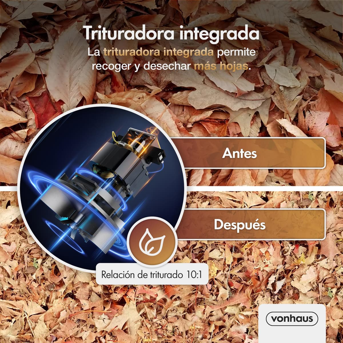 VonHaus Soplador Aspirador de Hojas Ligero de 3000W – Sopladora Aspiradora de Hojas de Jardín, Patio, Canalones, Caminos y Más, Correa de Hombro, Ruedas, Bolsa de Recogida de 35L 10:1 (Negro) — view 5