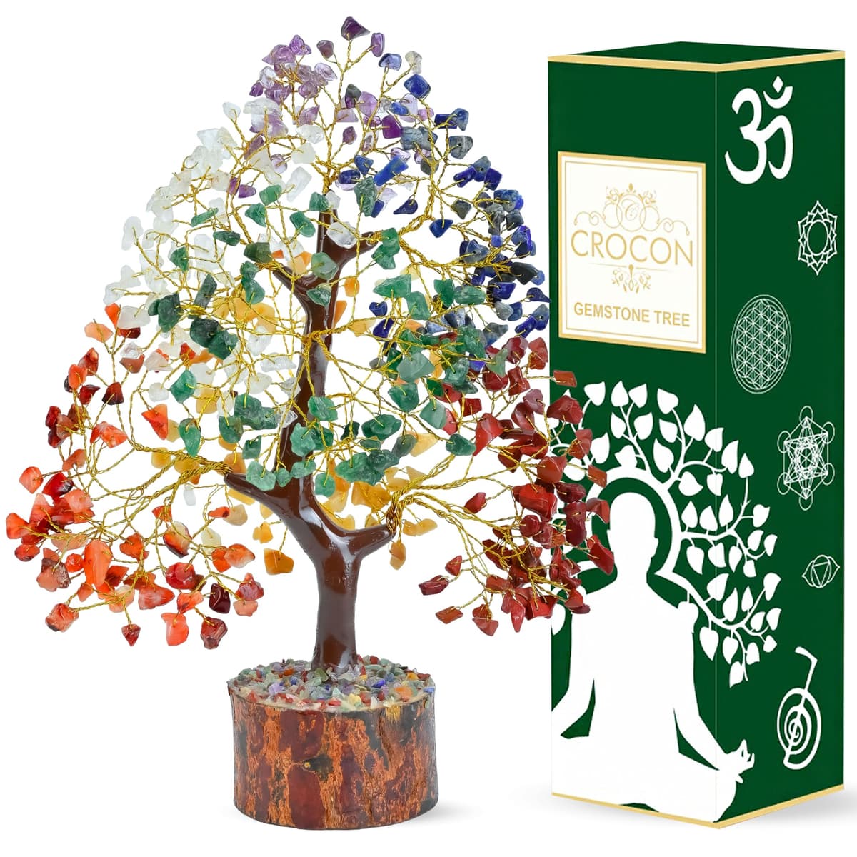 The Original 7 Chakra Crystal Tree Birthday Gifts for Women & men Crystal Tree of Life Sister birthday gift Home Decor Healing Crystals Gifts for Mom Positive Energy New Home House Warming Gift Women #01 Seven Chakra (Golden Wire)