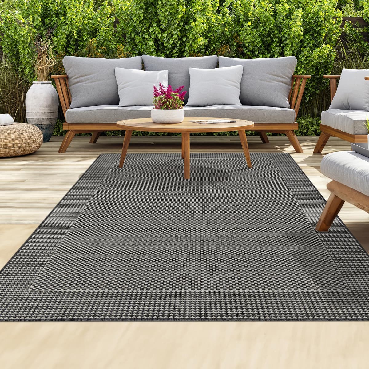 homeart Outdoor Rugs | Easy-Cleaning Indoor & Outdoor Area Rugs for Porch, Deck, Balcony, Garden, Picnic, Kitchen, Hallway | UV & Weather-Resistant Large Patio Rug Mats | Anthracite Cream 80 x 150 cm