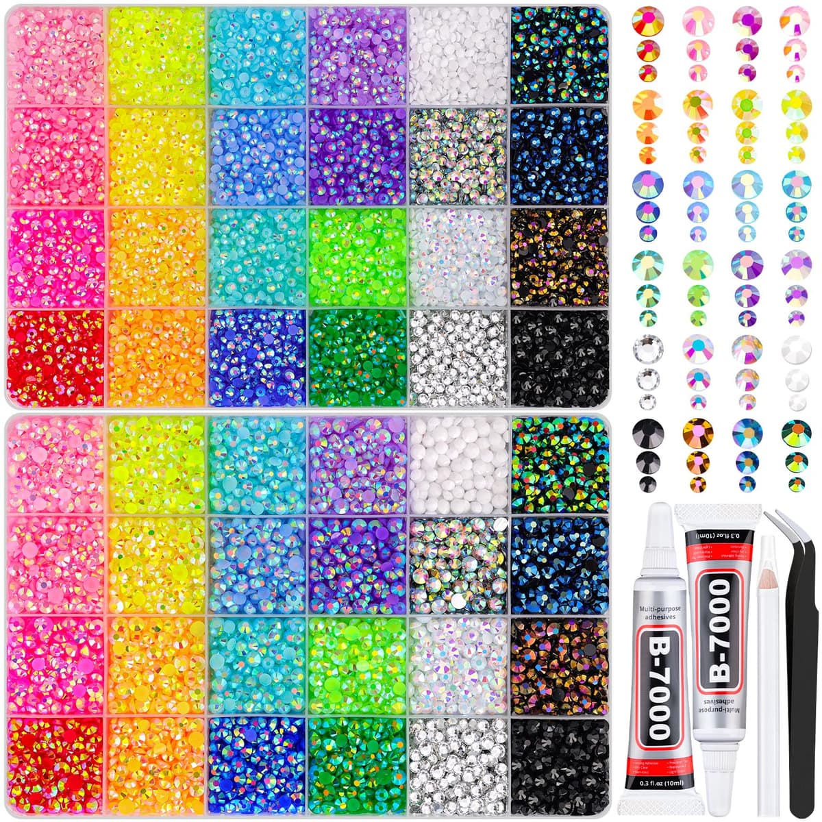 Resin Jelly Rhinestones for Crafting with B7000 Jewelry Glue, 2 Boxes Gold Flatback Crystals with 2Pcs 10ml Glue, Bedazzling Non Hotfix Gems for DIY Tumblers Clothing Shoes Manicure — view 62
