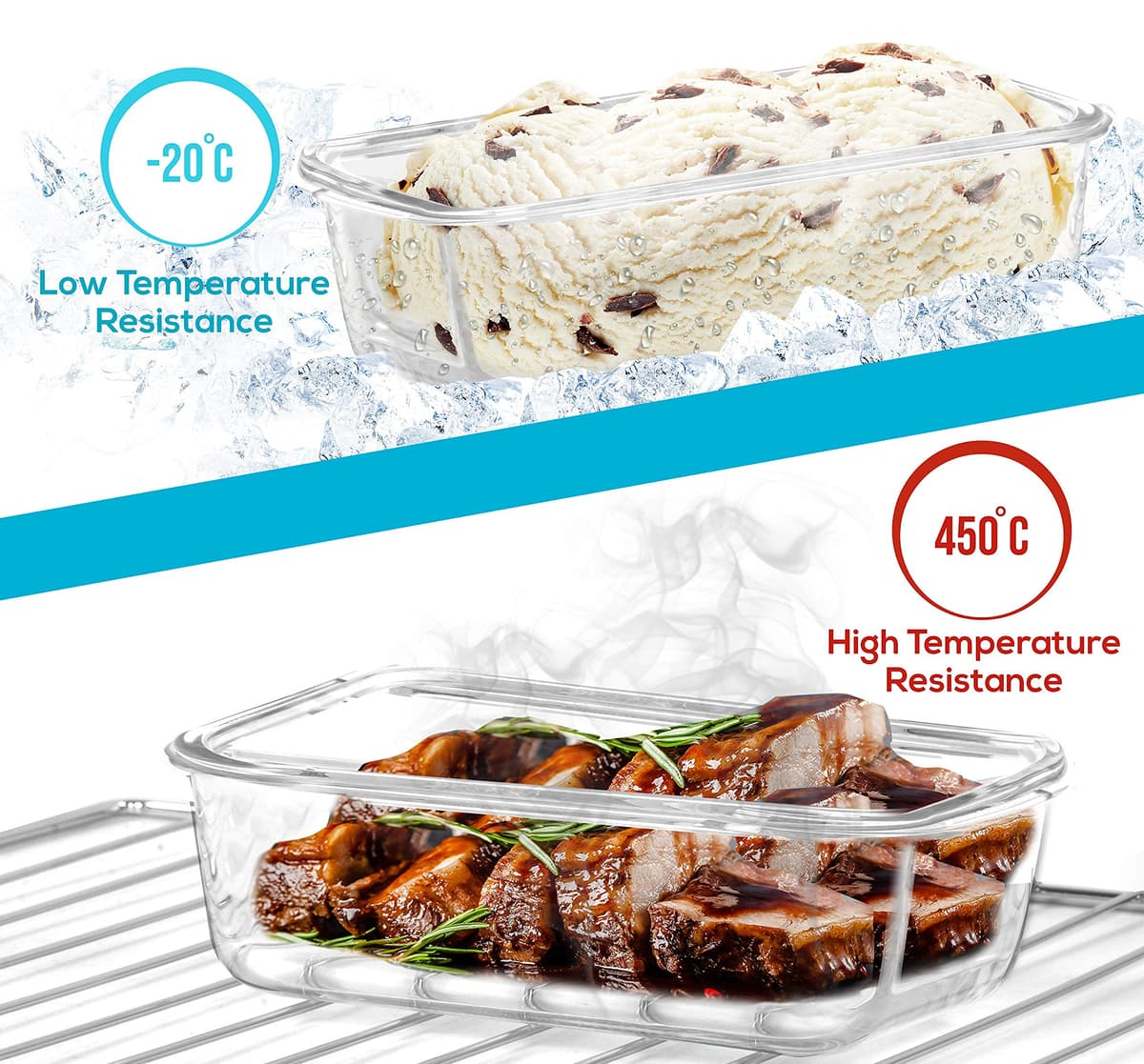 KICHLY - Recipientes De Vidrio Para Alimentos - Paquete De 9 Recipientes Herméticos Para Alimentos Con Tapas Transparentes - Aptos Para Lavavajillas Y Microondas, Sin BPA — view 5