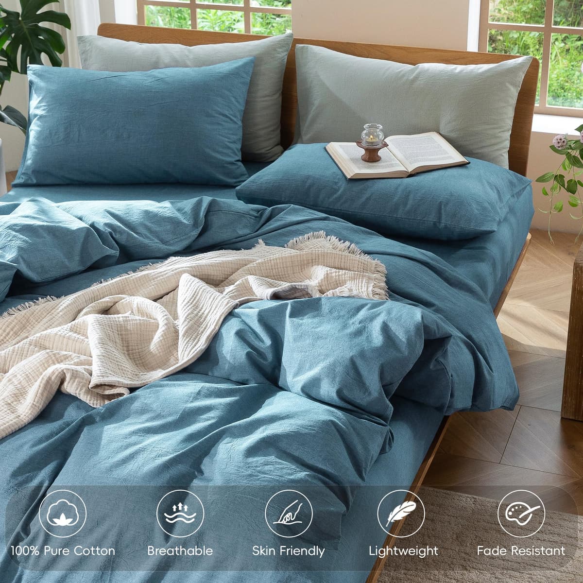 MooMee Bedding Duvet Cover Set 100% Washed Cotton Linen Like Textured Breathable Durable Soft Comfy (Tannish Linen Grey, King) — view 103