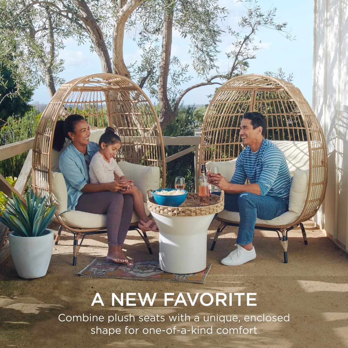 Best Choice Products Wicker Egg Chair, Oversized Indoor Outdoor Lounger for Patio, Backyard, Living Room w/ 4 Cushions, Steel Frame, 440lb Capacity - Ivory — view 2