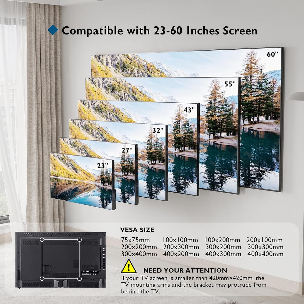 BONTEC Ultra Slim TV Wall Bracket, Tilting TV Wall Mount for 23-60 Inch Flat and Curved TVs, Low Profile Wall Mount 30mm from Wall, Universal TV Mount Holds 45kg, Max VESA 400x400mm, Secure Lock — view 3
