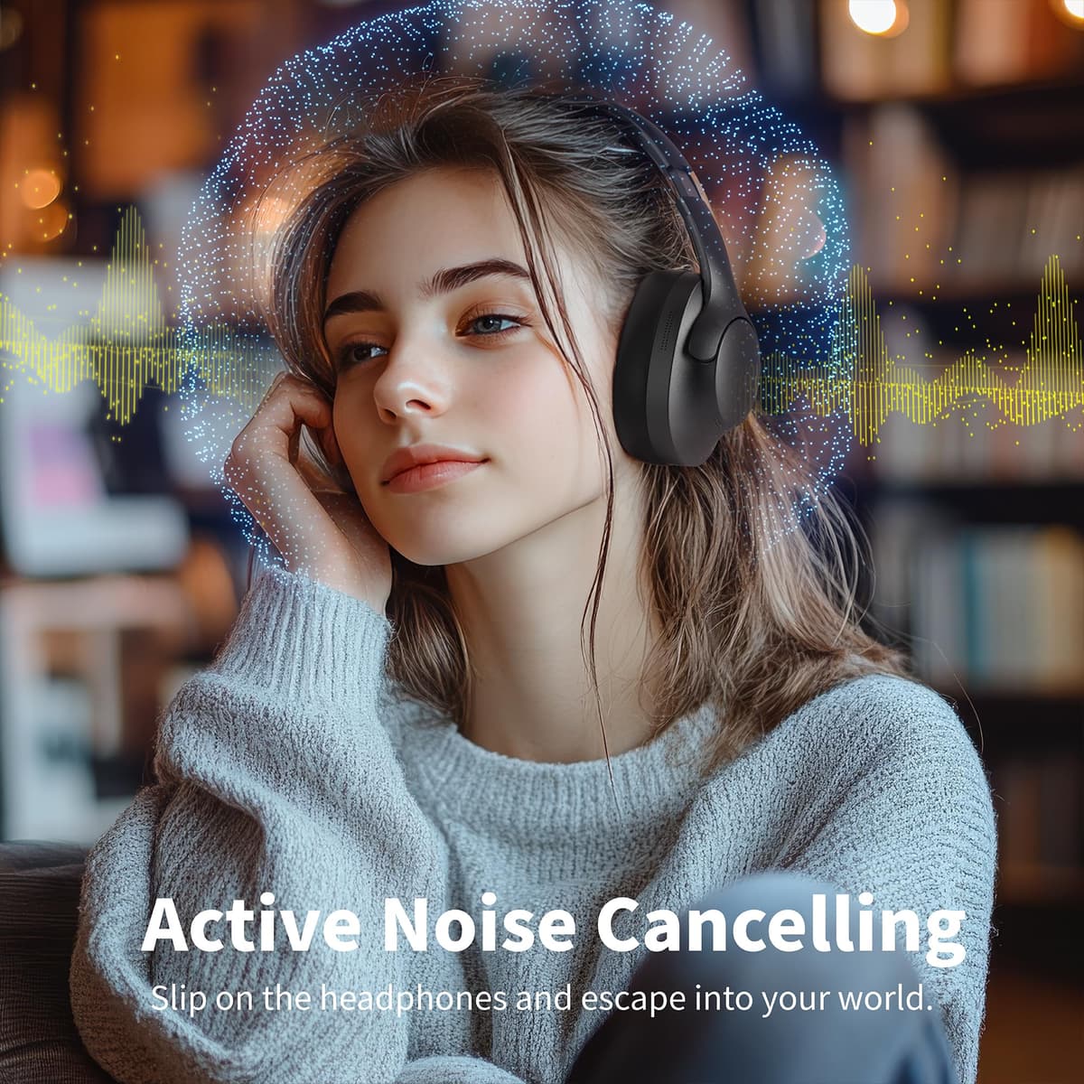 Rebocico Active Noise Cancelling Headphones with Mic-100H Playtime, Bluetooth Headphones with Deep Stereo Sound, Foldable Comfort, Wireless Headphones Bluetooth for Travel, Work or Commute, Black