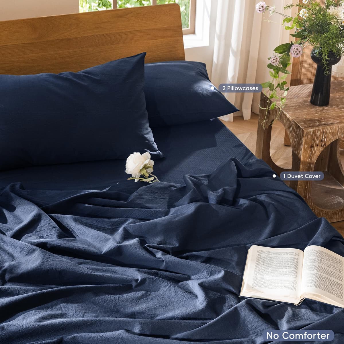 MooMee Bedding Duvet Cover Set 100% Washed Cotton Linen Like Textured Breathable Durable Soft Comfy (Tannish Linen Grey, King) — view 74