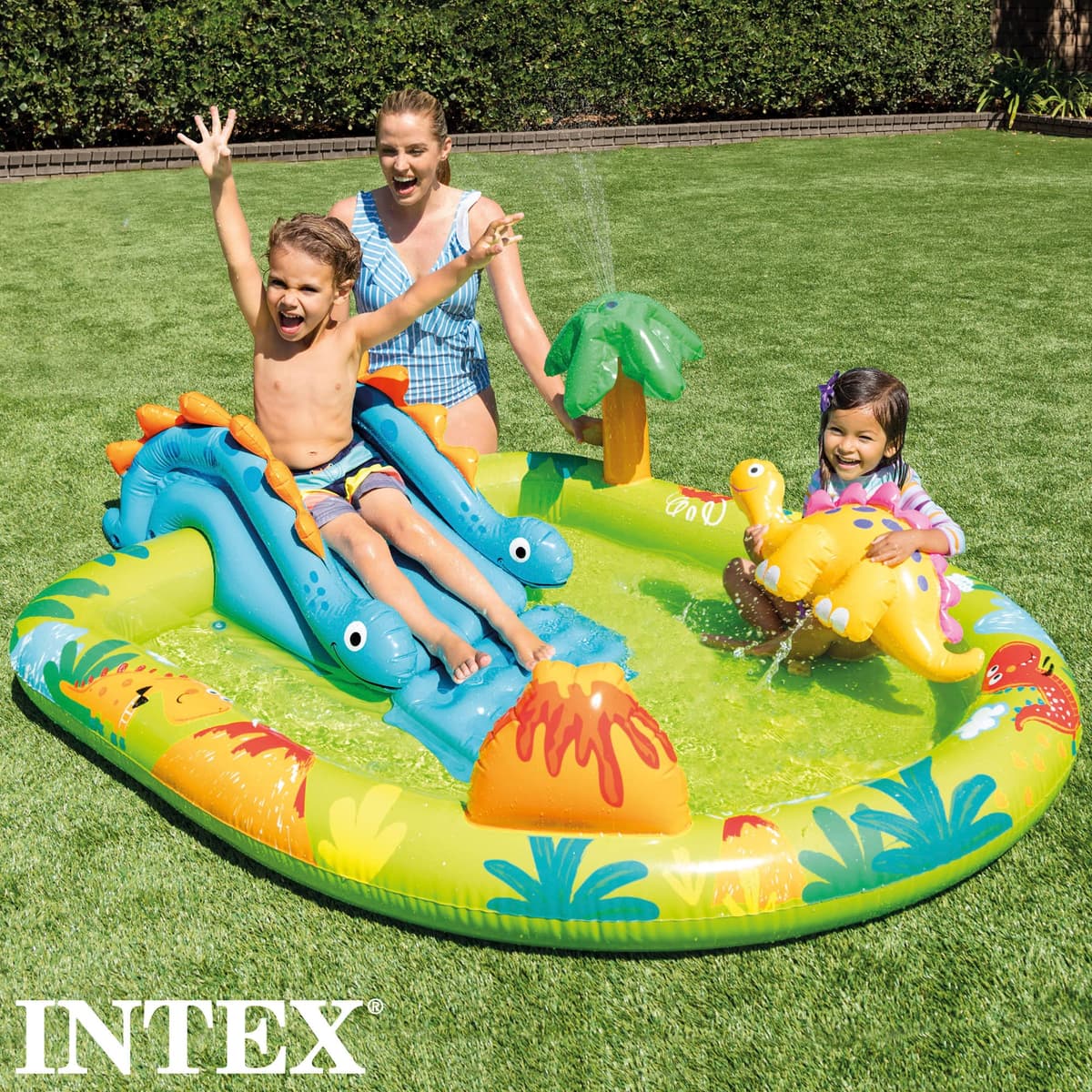 INTEX 57166 - Piscina infantil hinchable con dispersor de agua y tobogán dinosaurio, centro de juegos para niños — view 2
