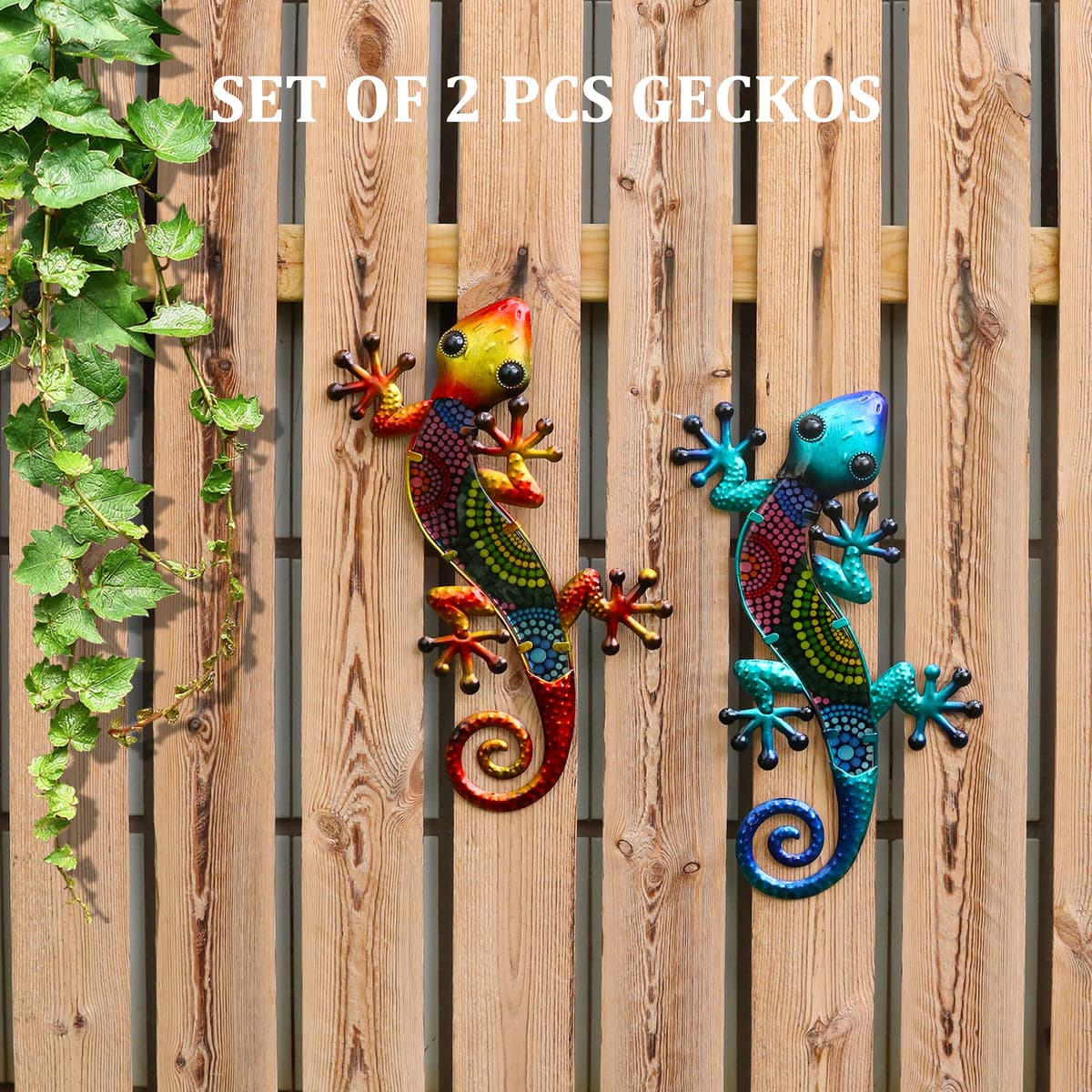 HONGLAND Metal Gecko Wall Art 2 Pack 15 Inch Lizard Outdoor Decor Hanging Glass Sculpture Decoration for Garden Fence Home — view 4