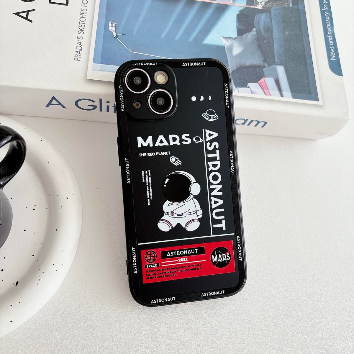 Yonds Queen for iPhone 14 Plus Cute Case, Cool Cartoon Astronaut Space Mars Rocket Design Stylish Bumper TPU Rubber Protective Anti-Slip Shockproof Fashion Case(Black, iPhone 14 Plus) — view 2