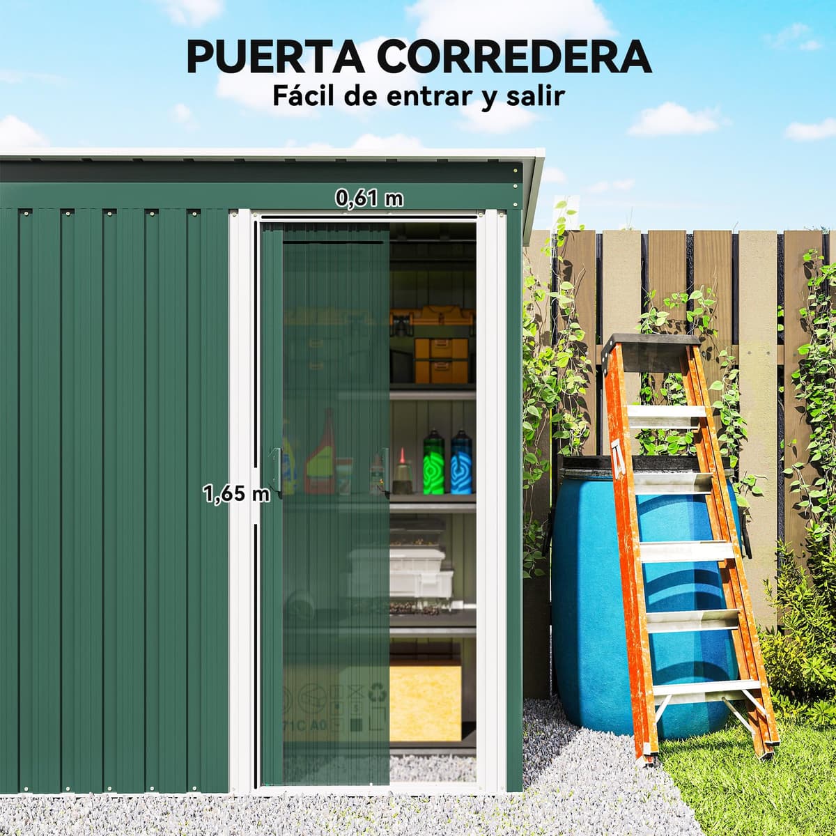 Outsunny Caseta de Jardín Exterior, 1,16 m², 163x89x182 cm, Cobertizo de Jardín Exterior Metálico con Puerta Corredera y Techo Inclinado, para Almacenamiento de Herramientas, Verde — view 4