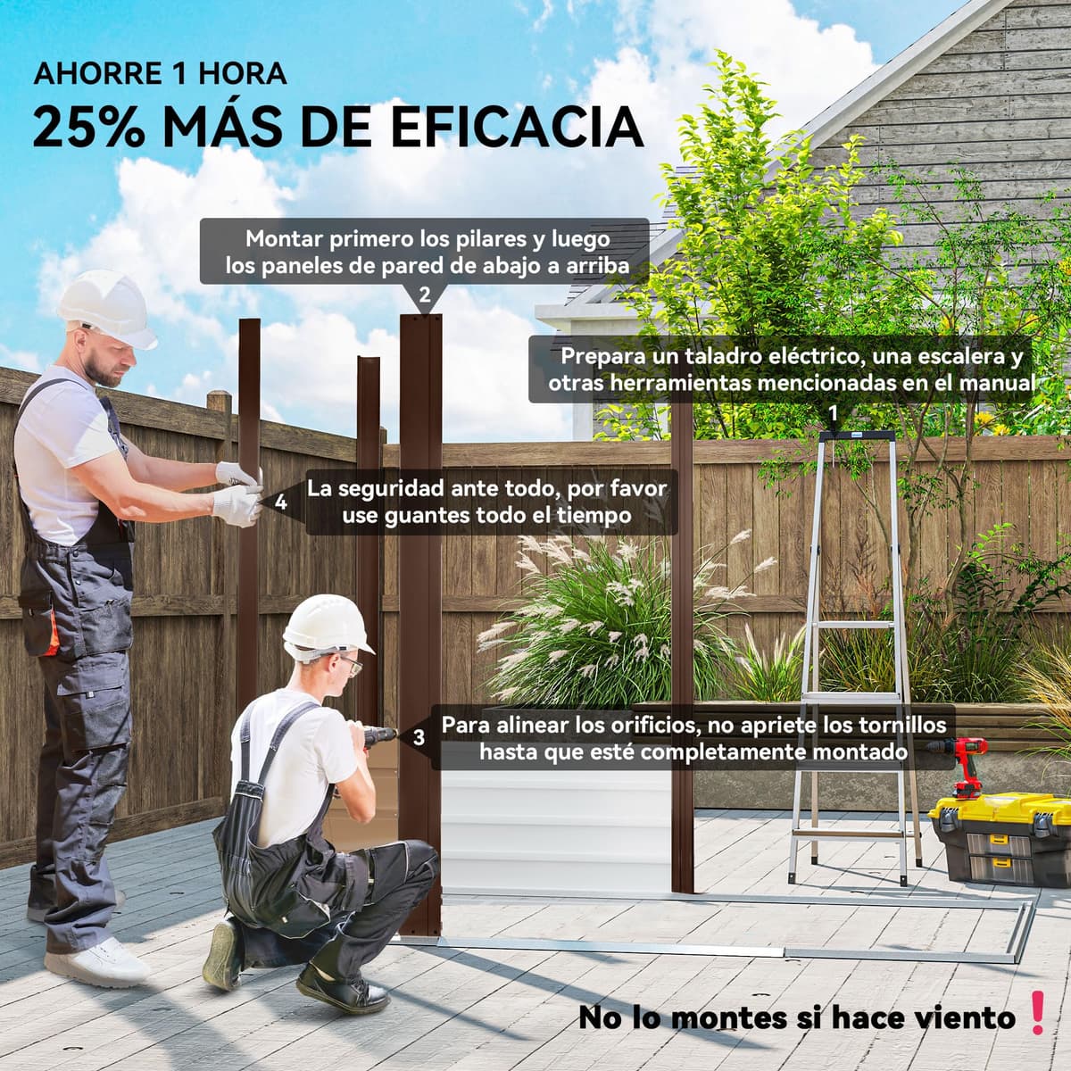 Outsunny Caseta de Jardín Exterior, 2,27 m² 190x131x188 cm, Cobertizo de Jardín Exterior Metálico con 2 Ventilaciones, Puerta con Cerradura, para Almacenamiento de Herramientas, Roble — view 3