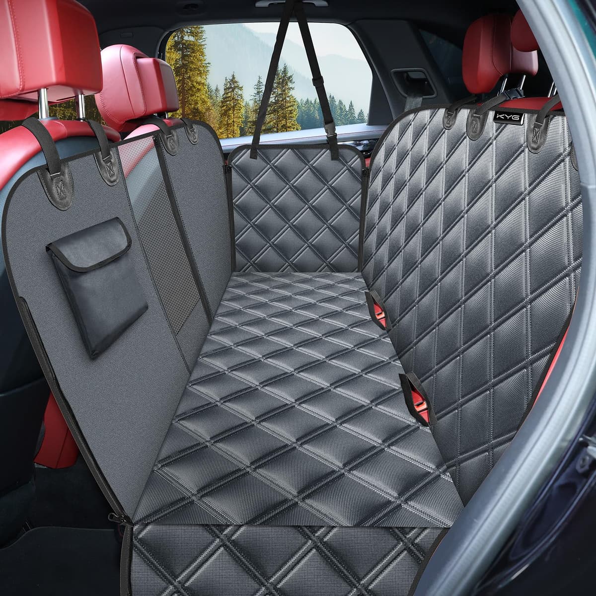 KYG Dog Hammock for Car Back Seats with Side Protection and Mesh Visual Window, Durable Scratch Proof and Waterproof Pet Seat Cover for Cars/Trucks/SUV, 135 x 148 cm, Black&Orange — view 9
