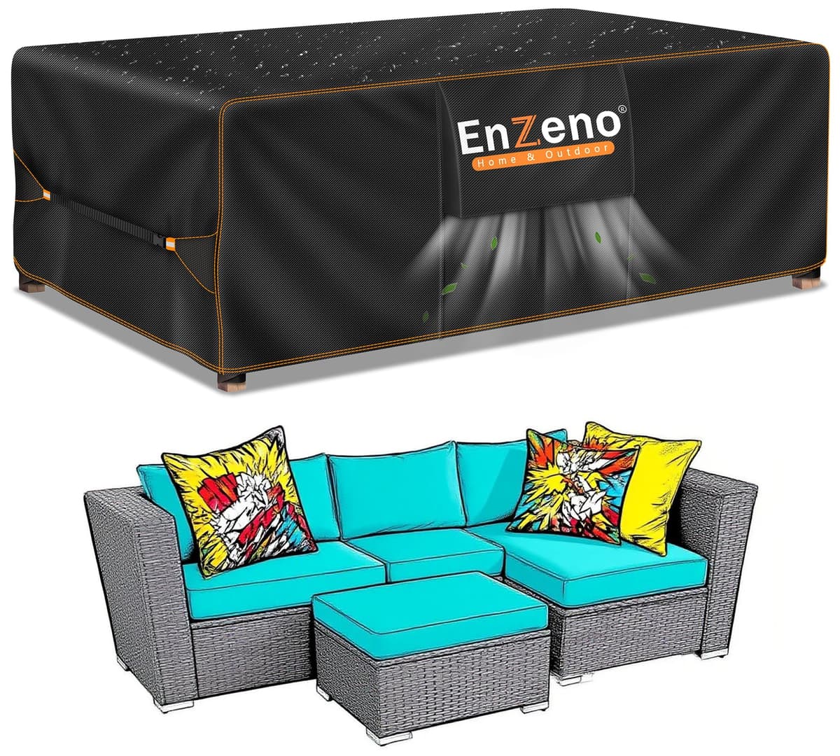 Enzeno Outdoor Garden Furniture Covers - Waterproof with Air Vent, Patio Table and Chair Set Cover, Heavy Duty Oxford Fabric 200X160X74cm — view 20
