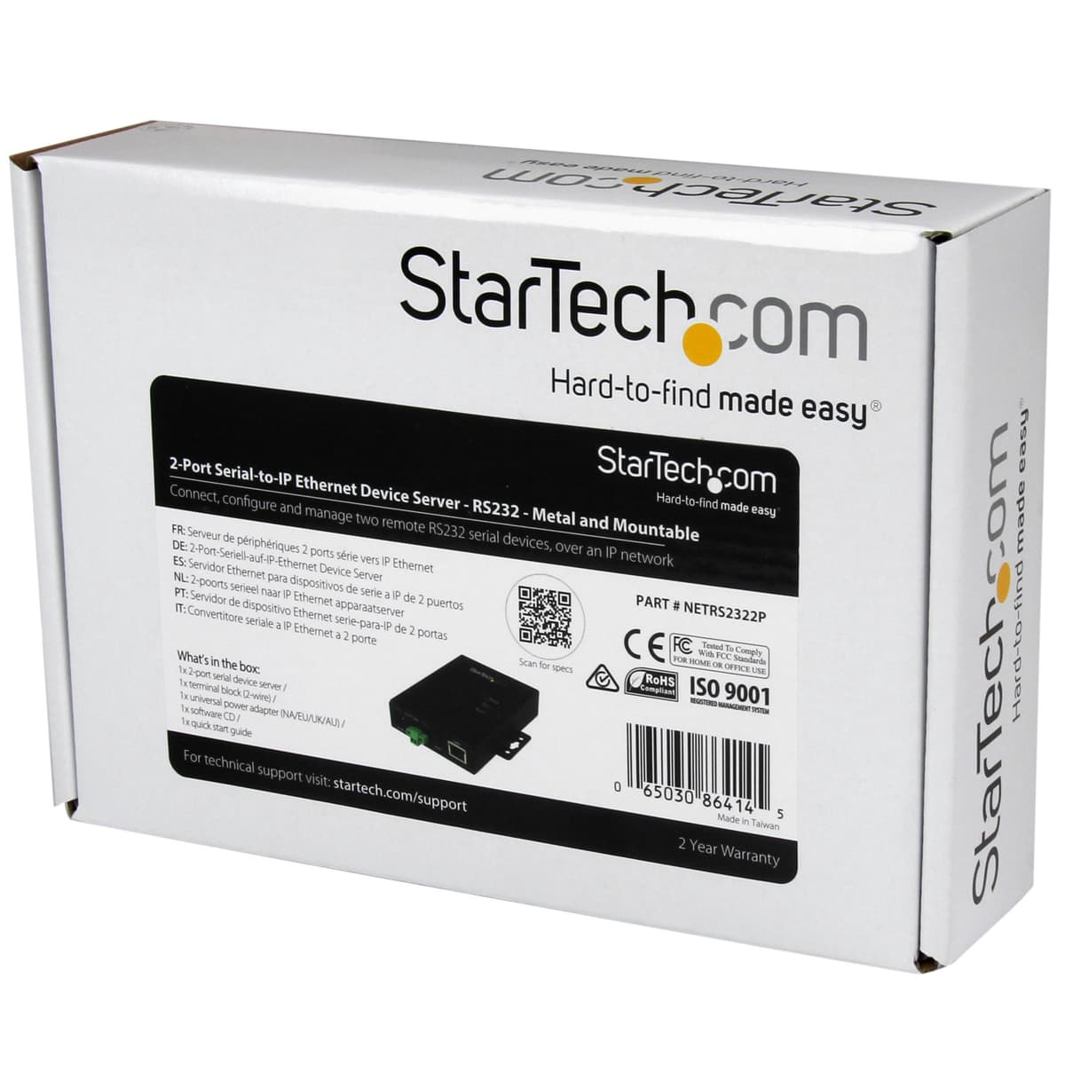 StarTech.com 2 Port Serial-to-IP Ethernet Device Server - RS232 - Metal and Mountable - Serial Device Server - RS232 Serial-Over-IP (NETRS2322P) — view 2