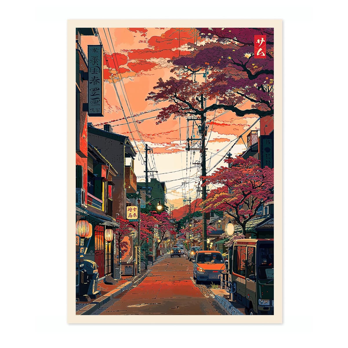 Tokyo Tea House Anime Woodblock Poster Modern Ukiyo-E, Japanese Cartoon Illustration Print, Archival Matte, A4 (Print Only) - 29.7x21cm — view 11