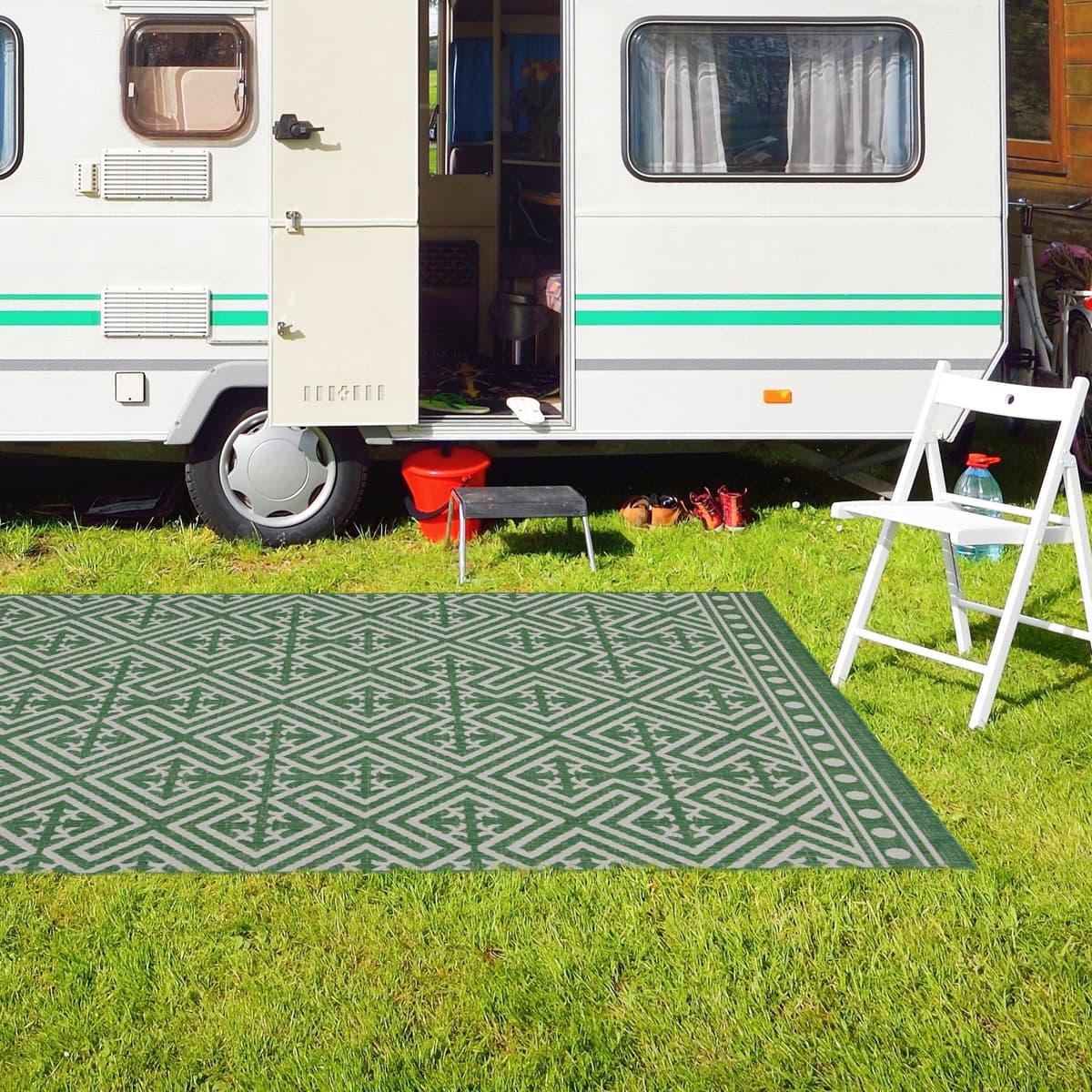 homeart Outdoor Rugs | Easy-Cleaning Indoor & Outdoor Area Rugs for Porch, Deck, Balcony, Garden, Picnic, Kitchen, Hallway | UV & Weather-Resistant Large Patio Rug Mats | Green Cream, 80 x 150 cm — view 3